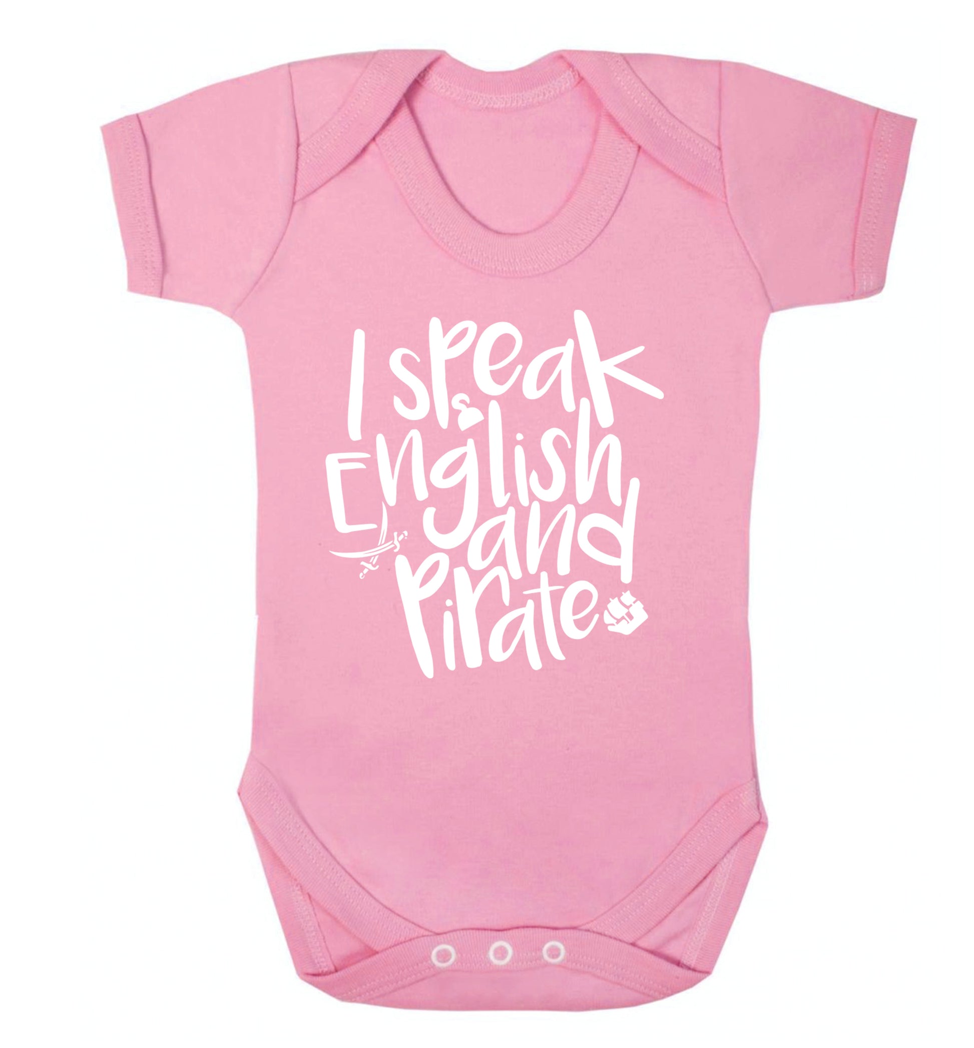 I speak English and pirate Baby Vest pale pink 18-24 months