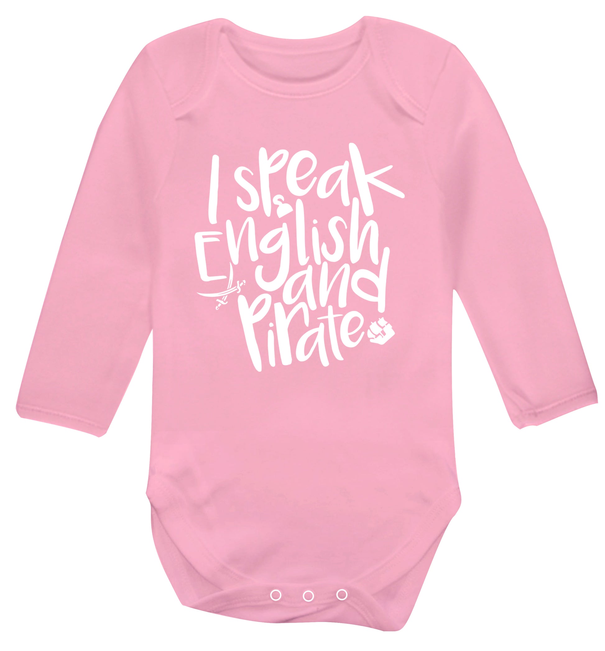 I speak English and pirate Baby Vest long sleeved pale pink 6-12 months