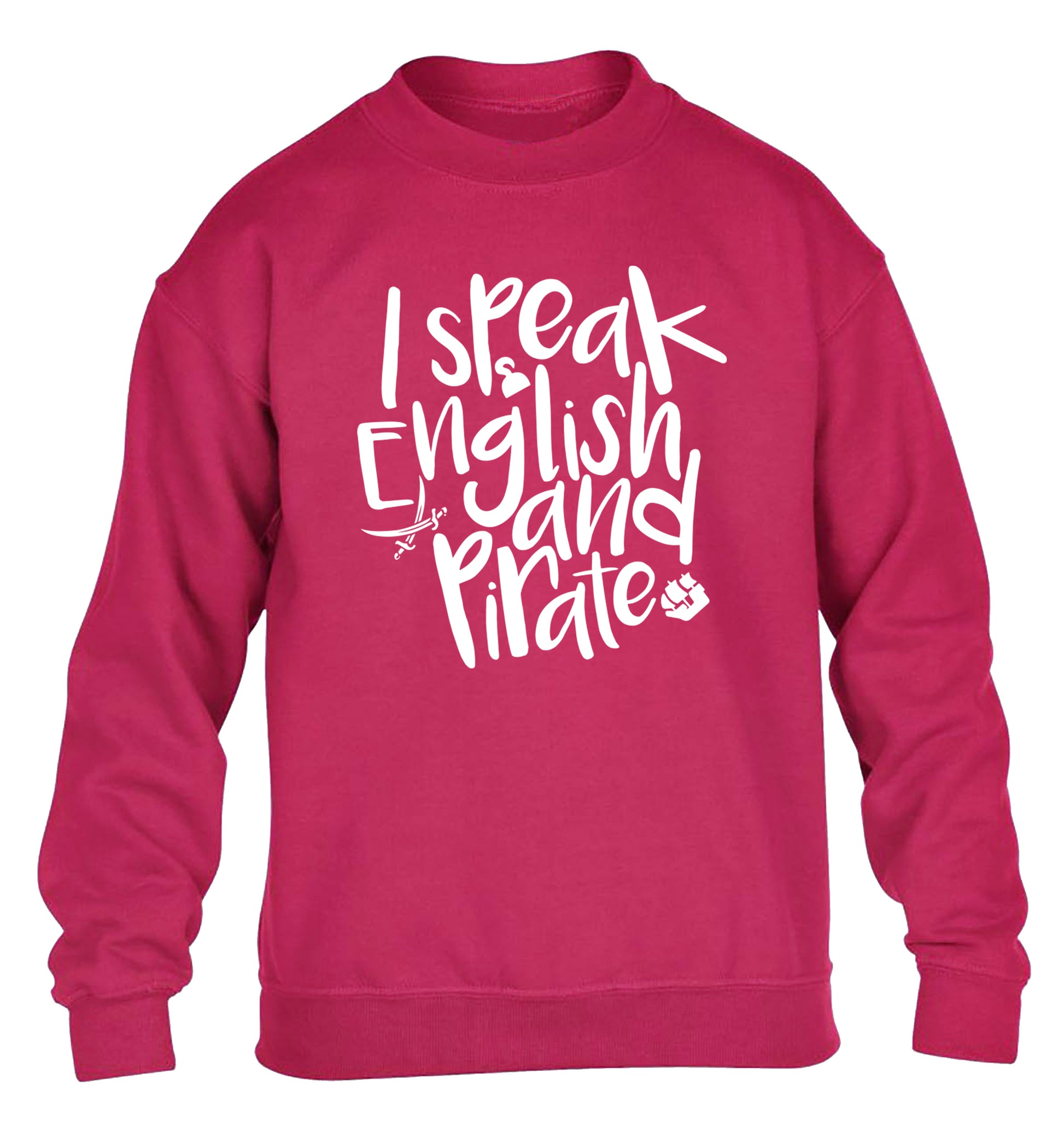 I speak English and pirate children's pink sweater 12-13 Years
