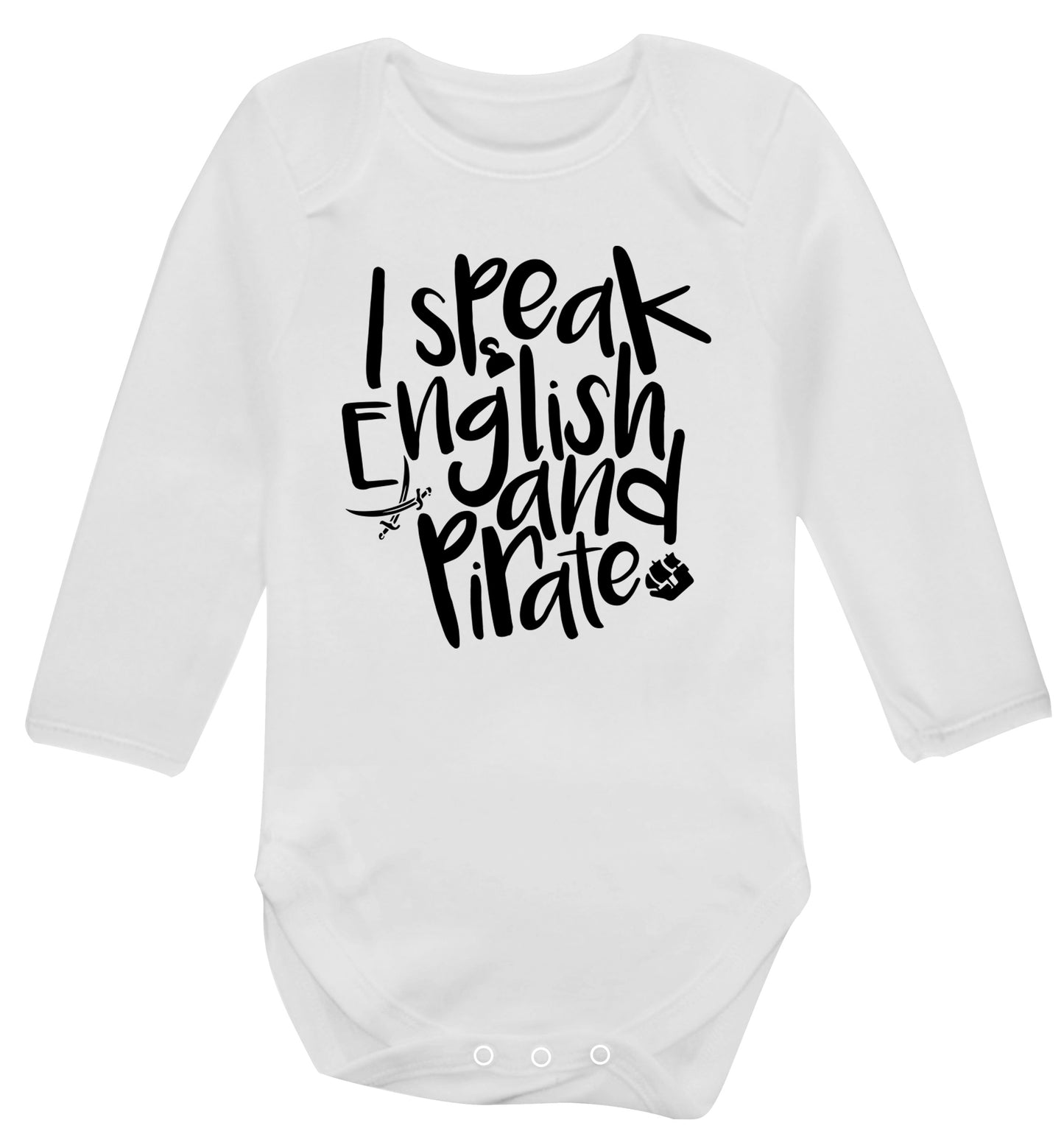 I speak English and pirate Baby Vest long sleeved white 6-12 months