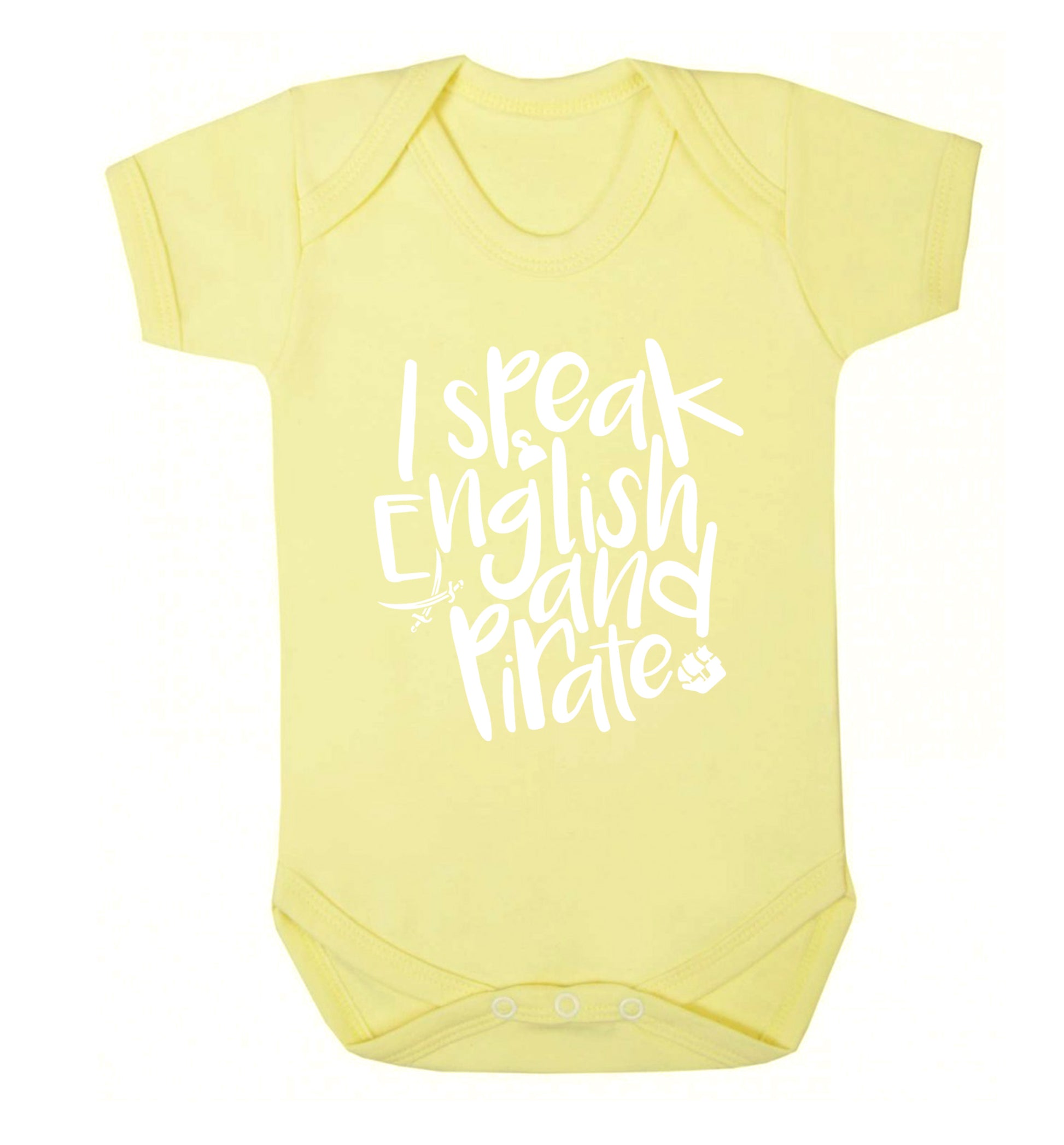 I speak English and pirate Baby Vest pale yellow 18-24 months