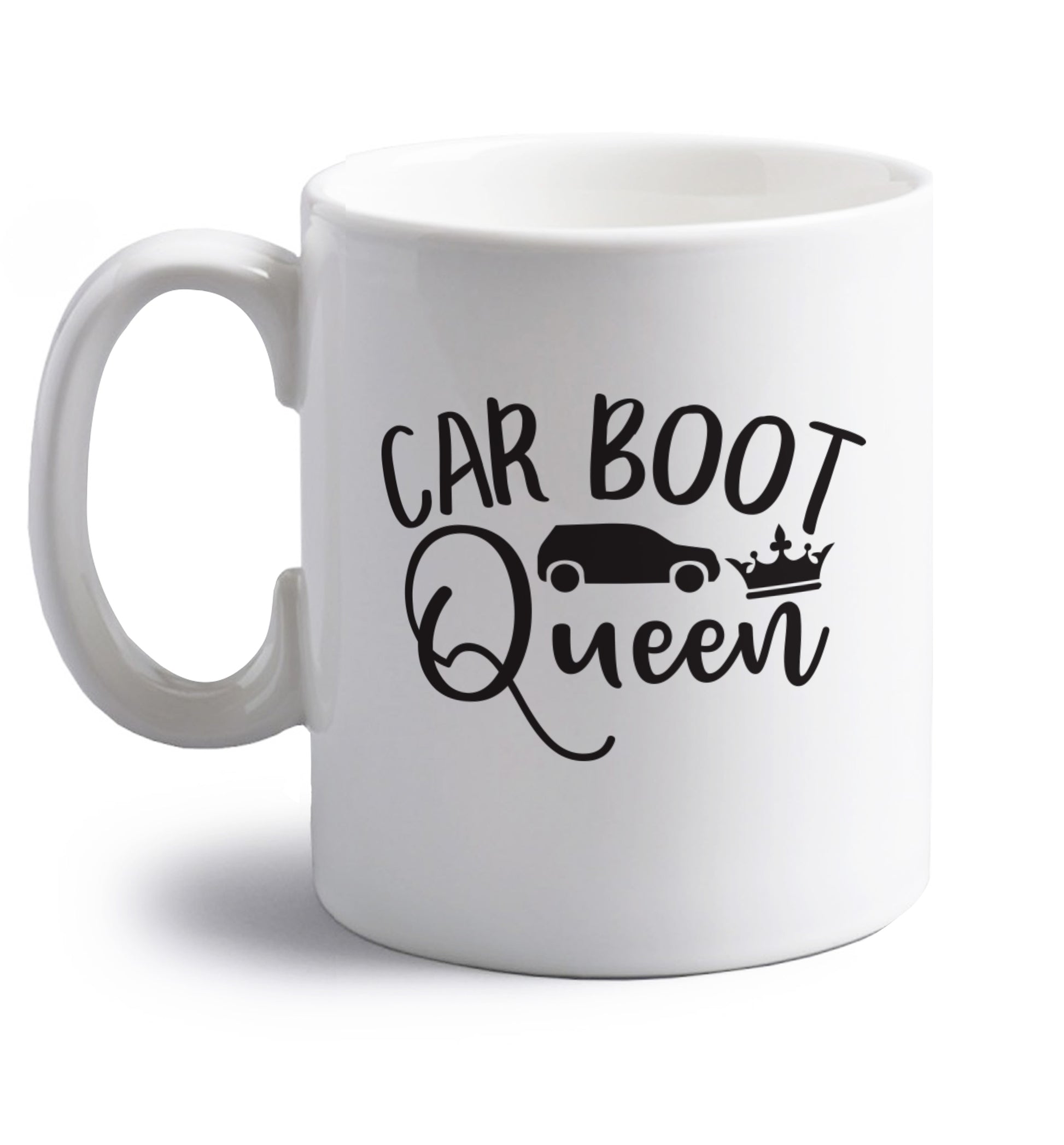 Carboot Queen right handed white ceramic mug 