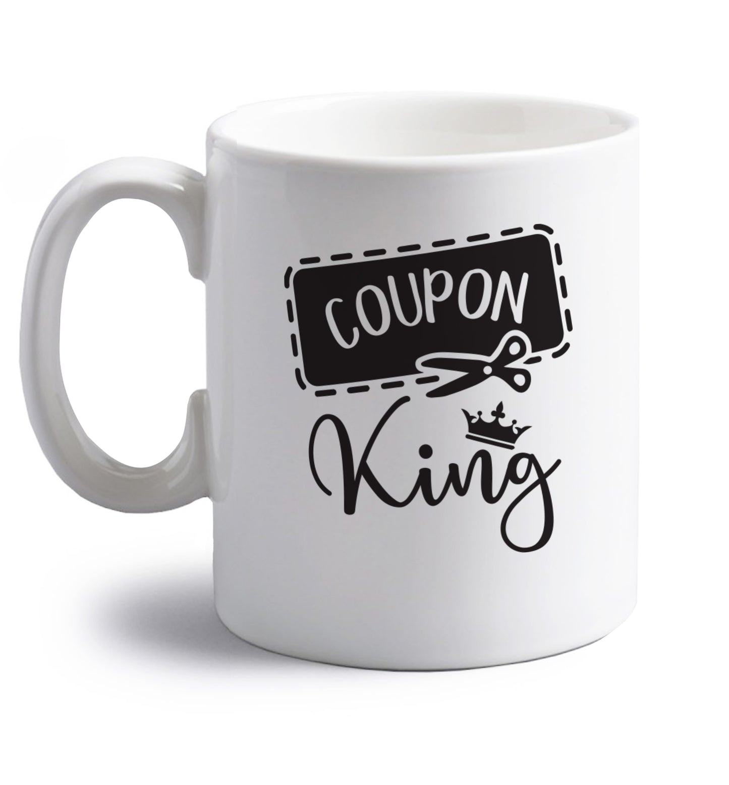 Coupon King right handed white ceramic mug 