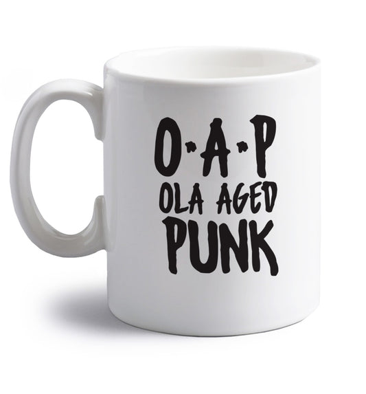 O.A.P Old Aged Punk right handed white ceramic mug 