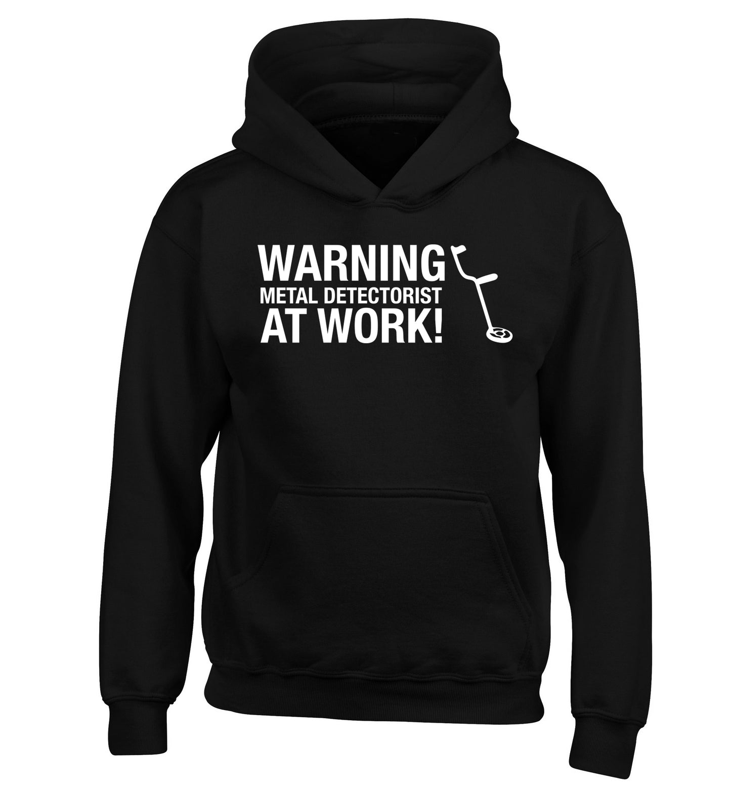 Warning metal detectorist at work! children's black hoodie 12-13 Years