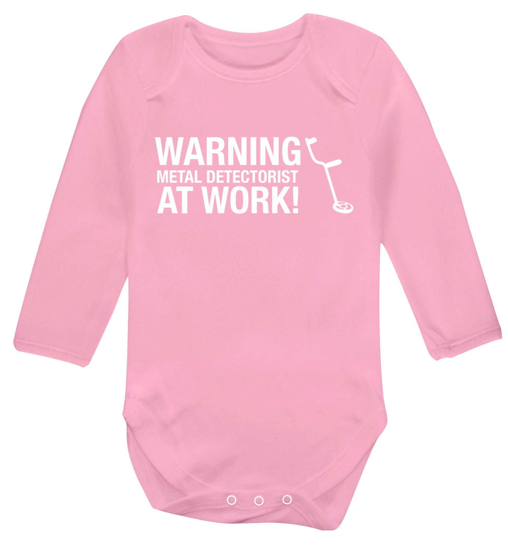 Warning metal detectorist at work! Baby Vest long sleeved pale pink 6-12 months
