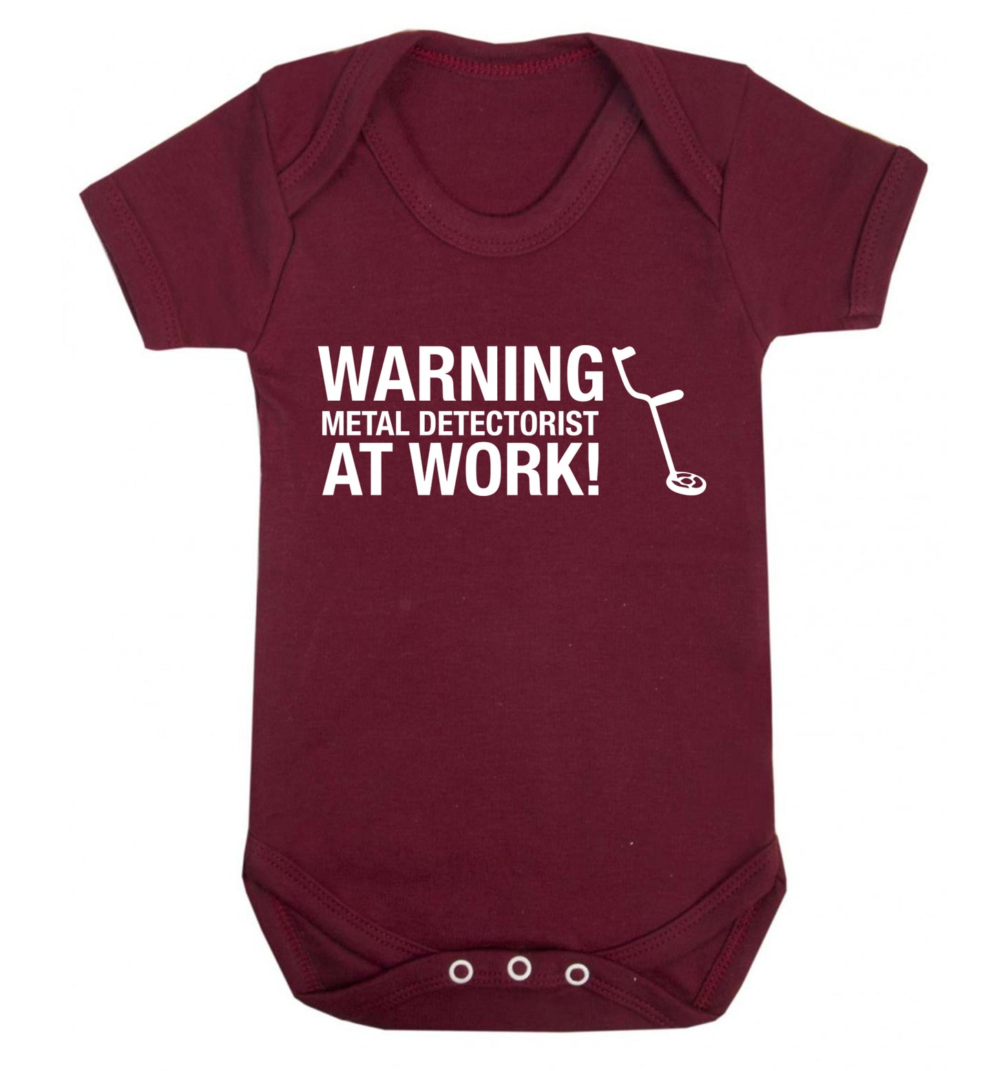 Warning metal detectorist at work! Baby Vest maroon 18-24 months