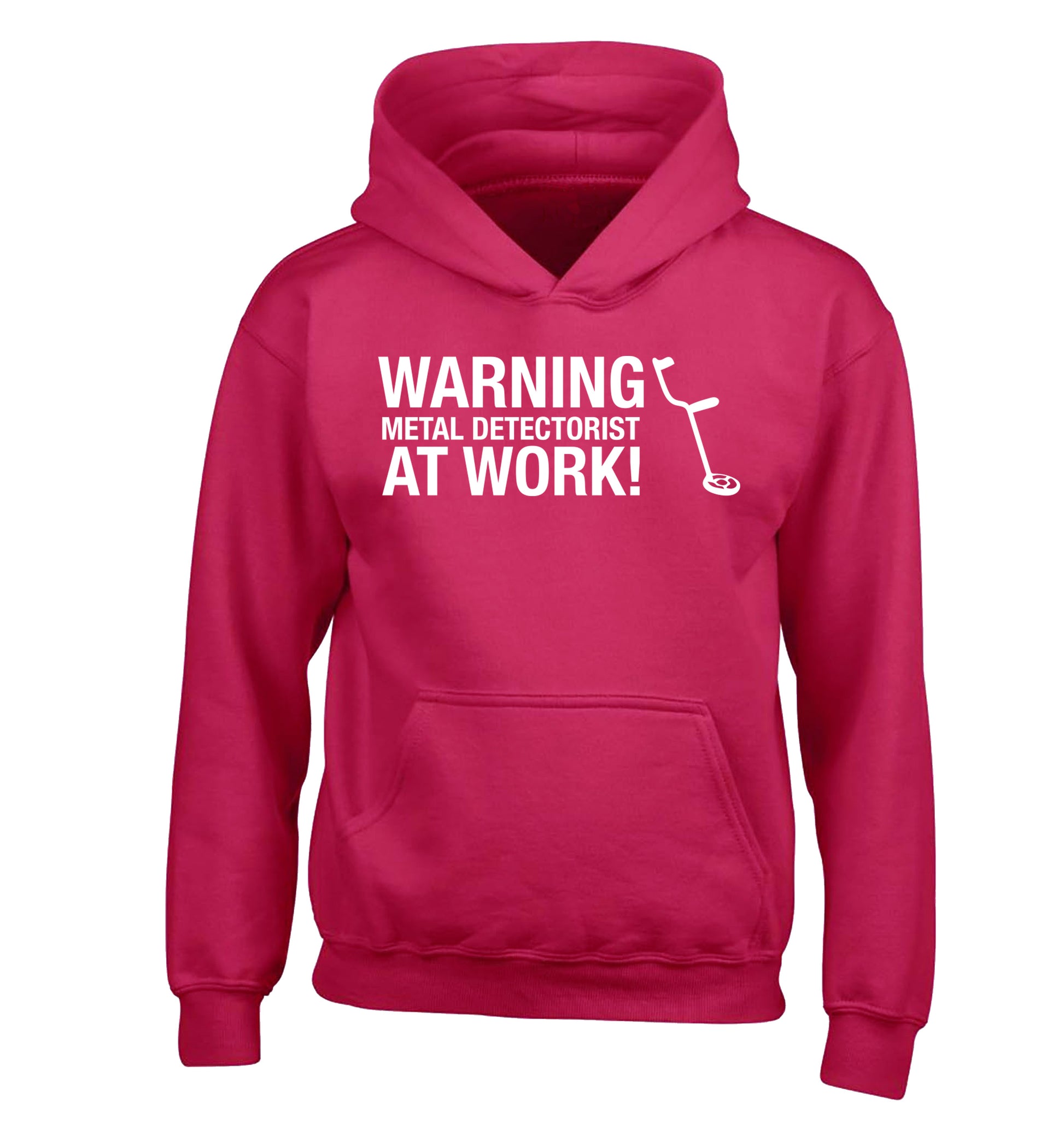 Warning metal detectorist at work! children's pink hoodie 12-13 Years