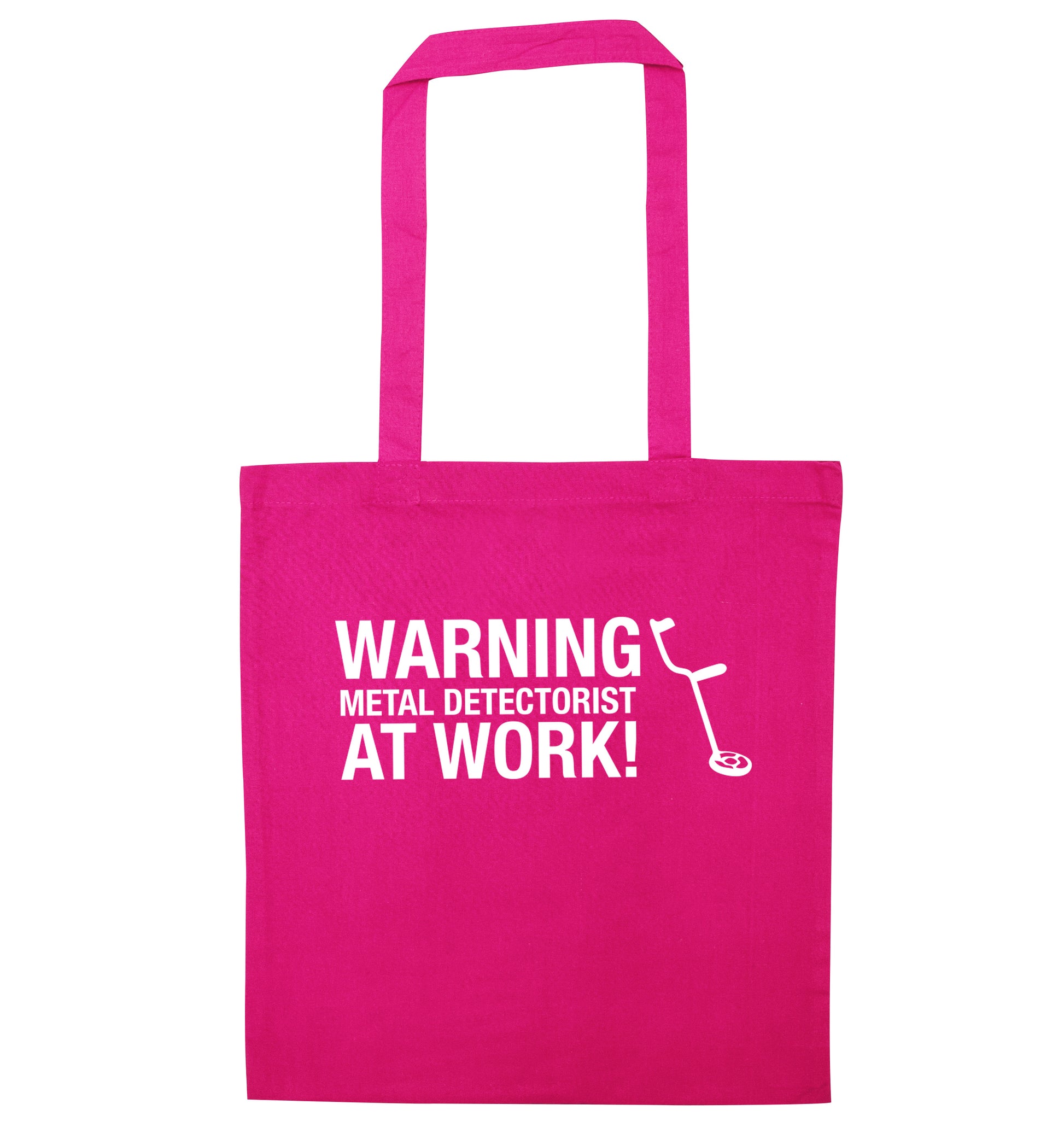 Warning metal detectorist at work! pink tote bag