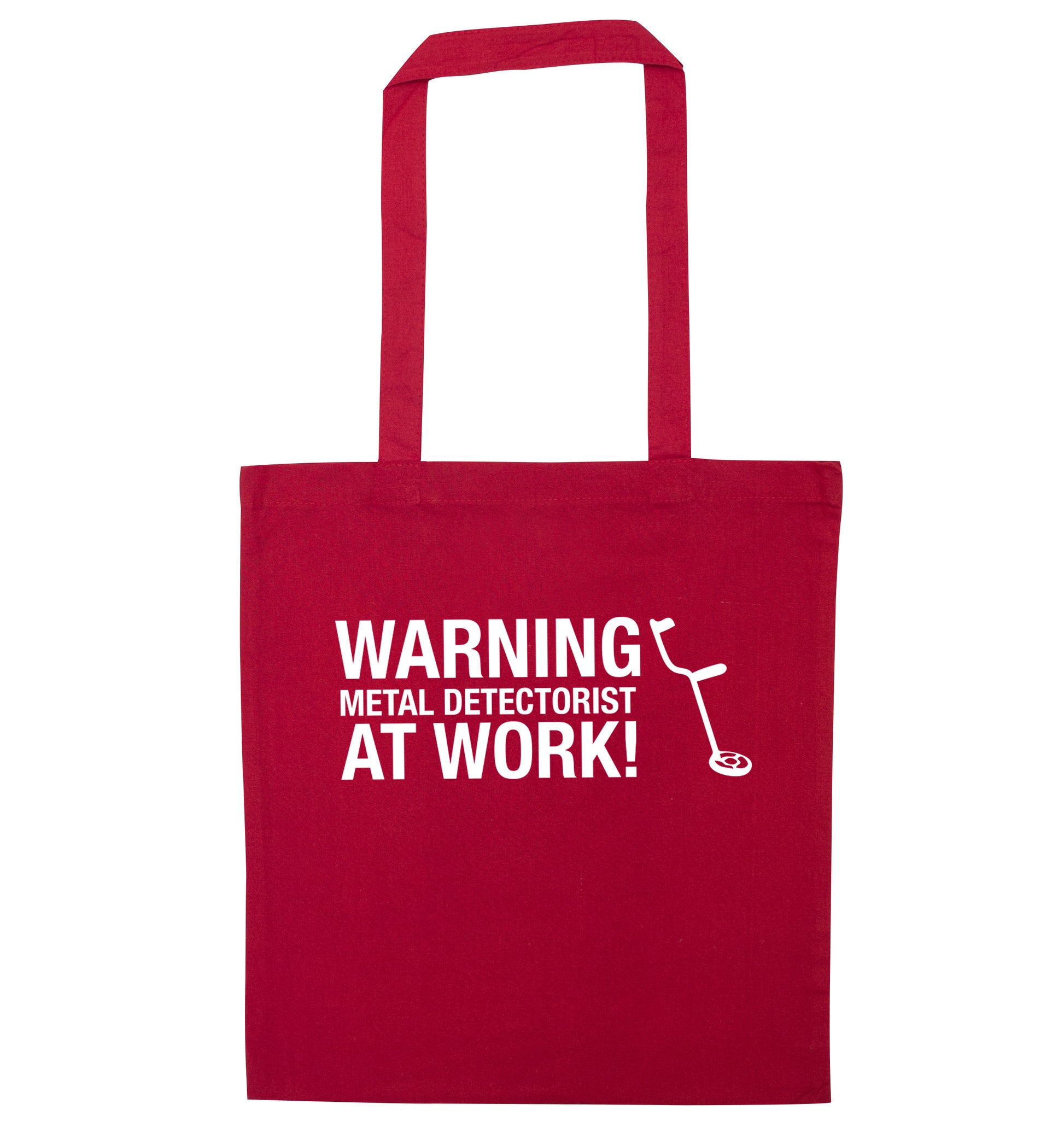 Warning metal detectorist at work! red tote bag