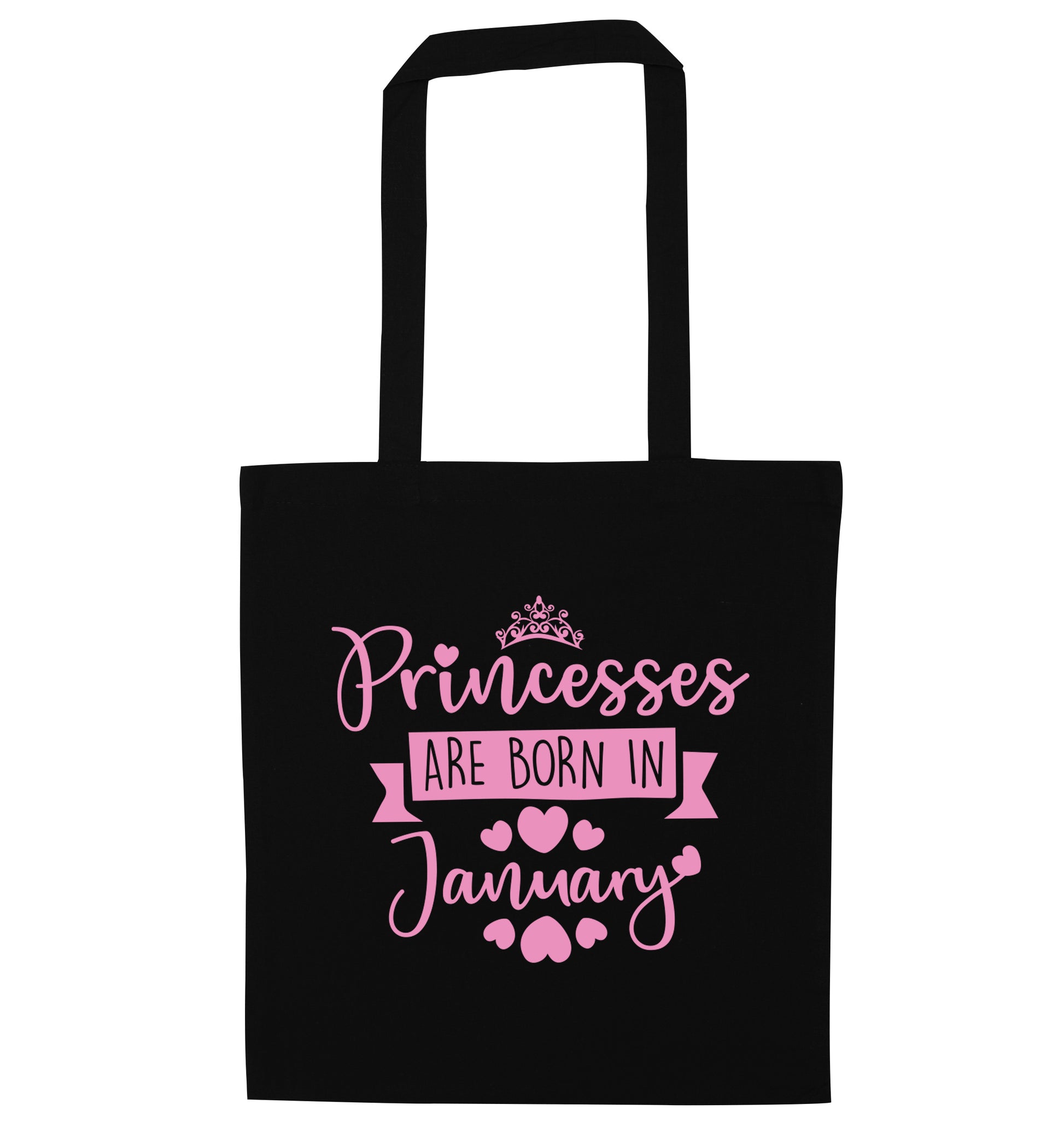 Princesses are born in January black tote bag