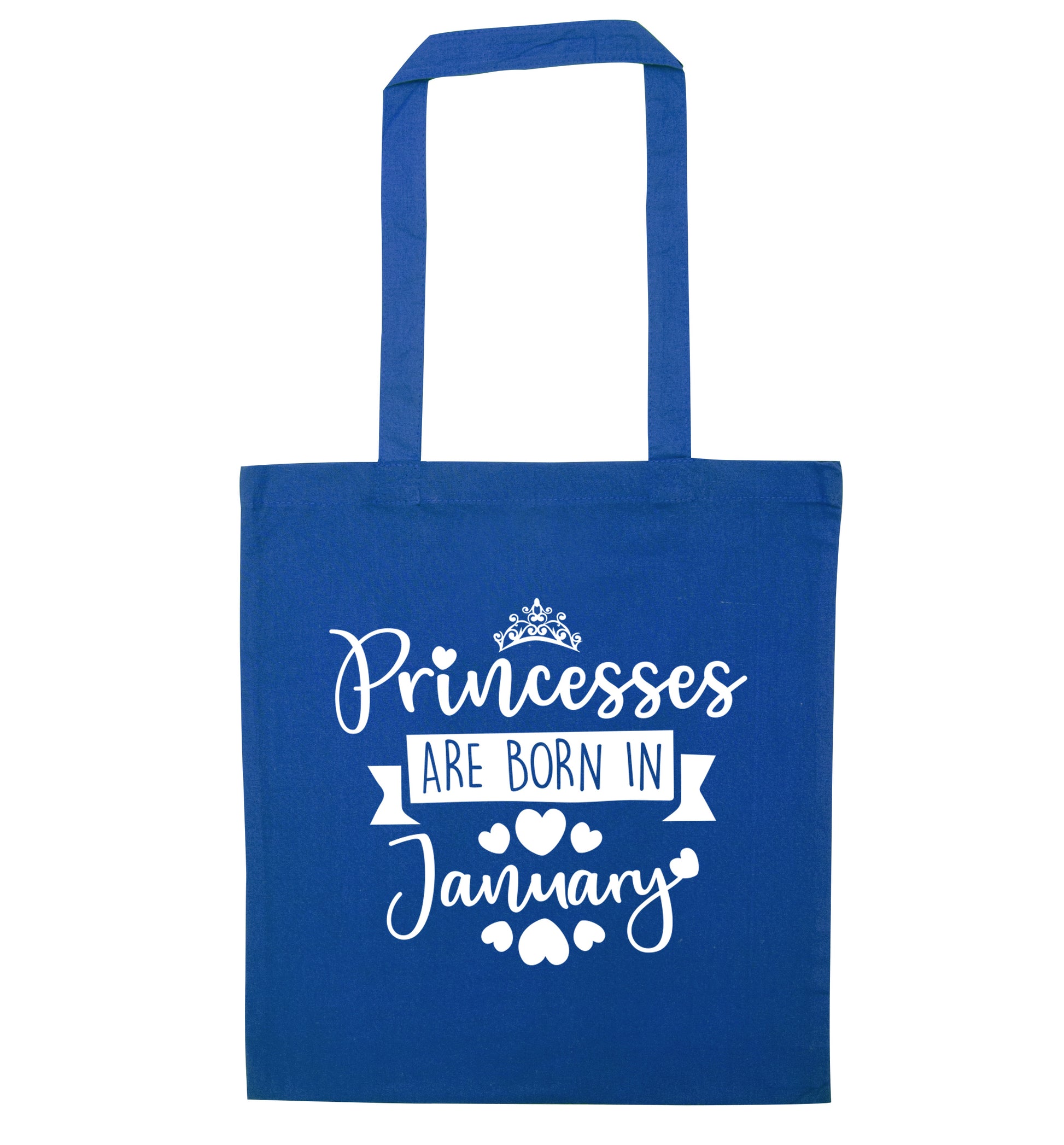 Princesses are born in January blue tote bag