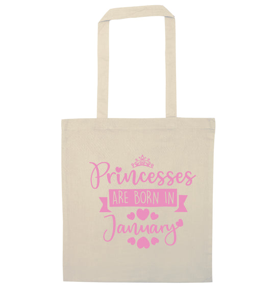 Princesses are born in January natural tote bag