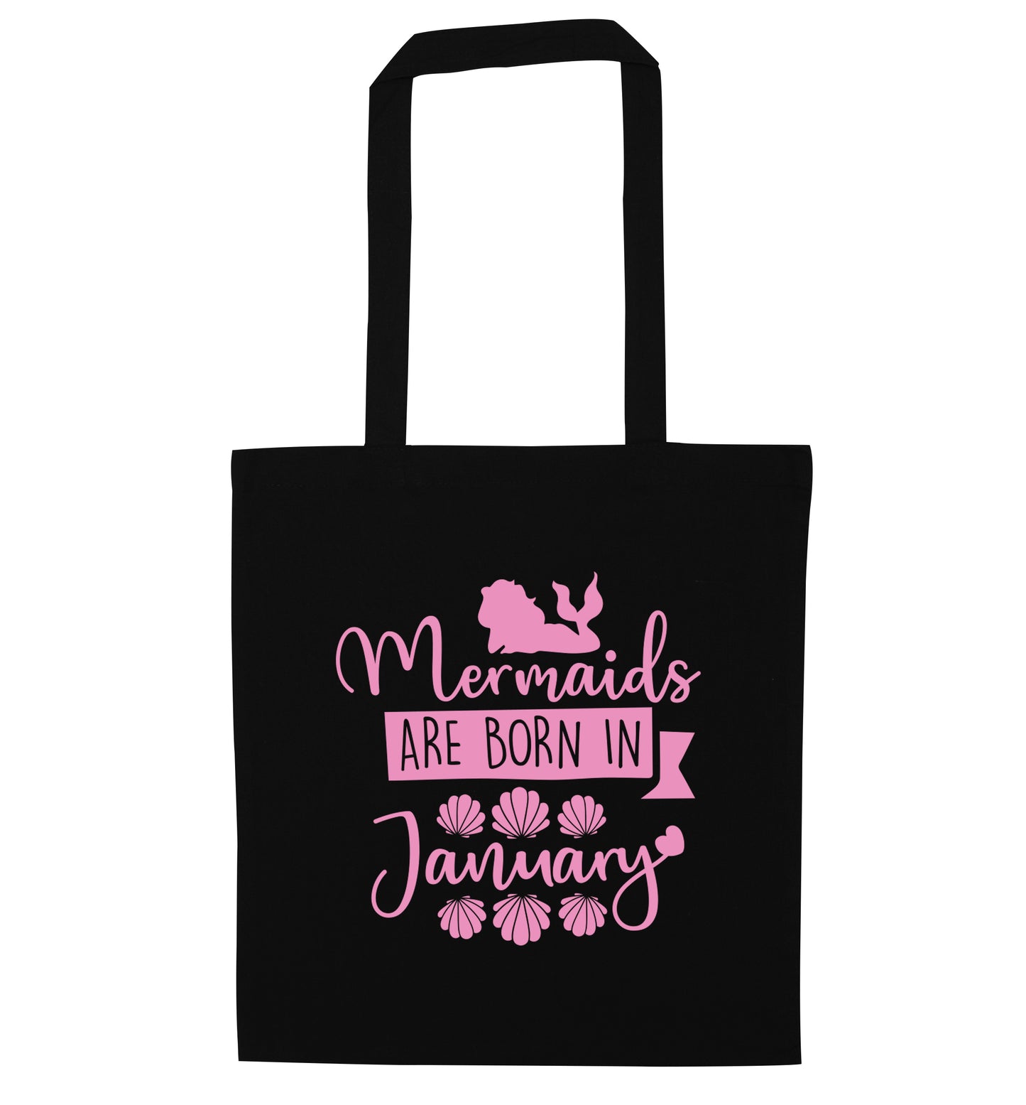 Mermaids are born in January black tote bag