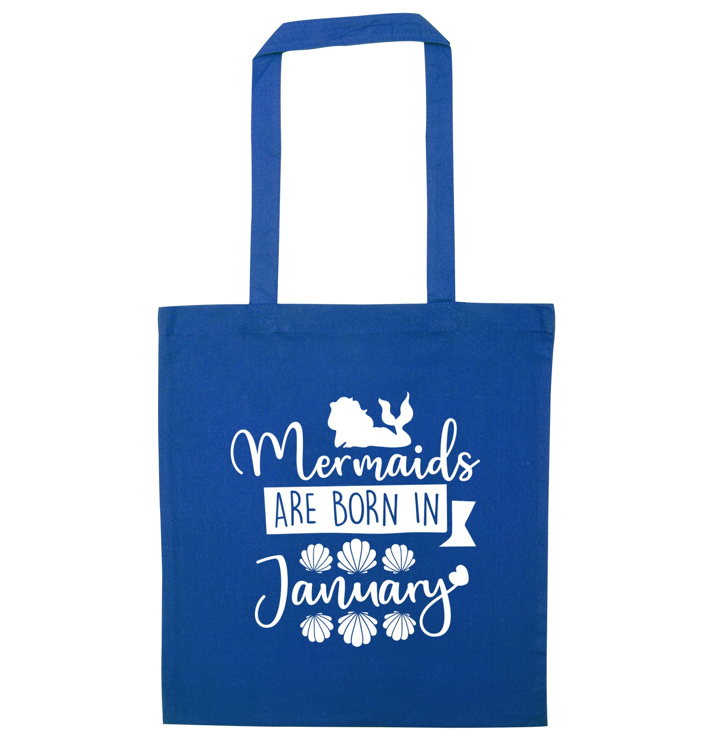 Mermaids are born in January blue tote bag