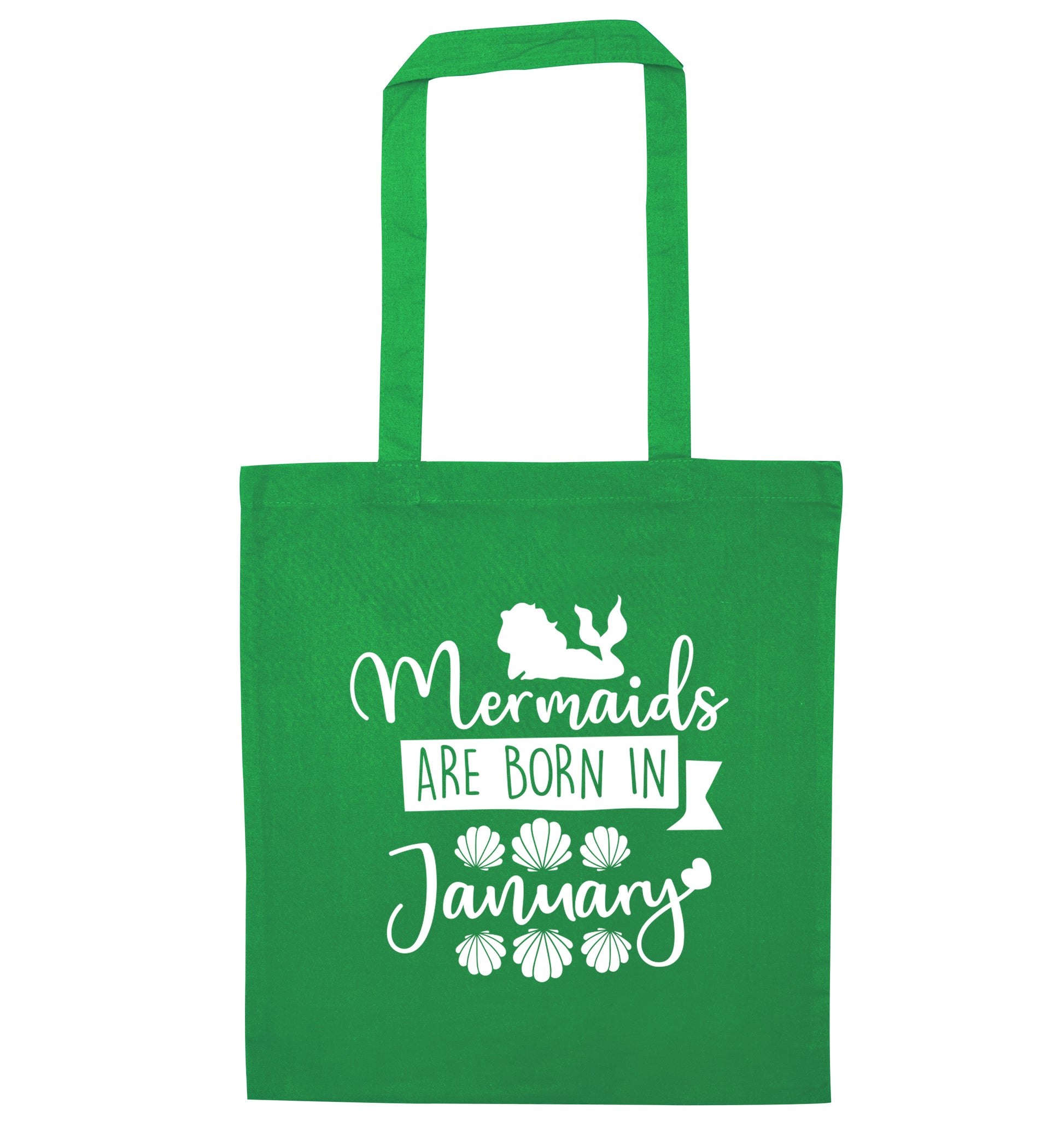 Mermaids are born in January green tote bag