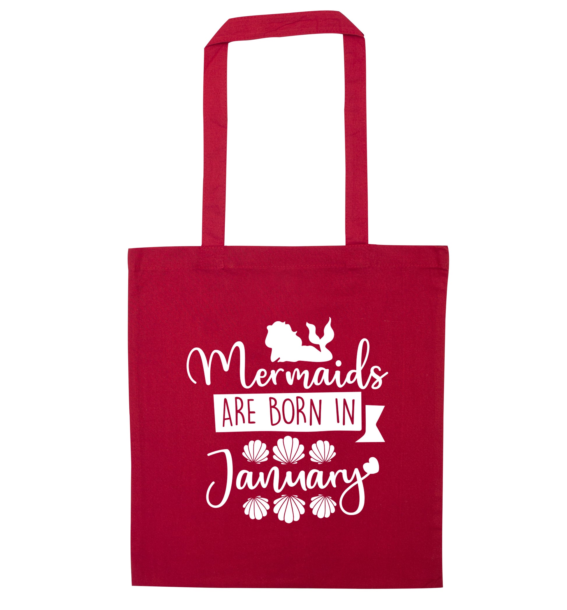 Mermaids are born in January red tote bag