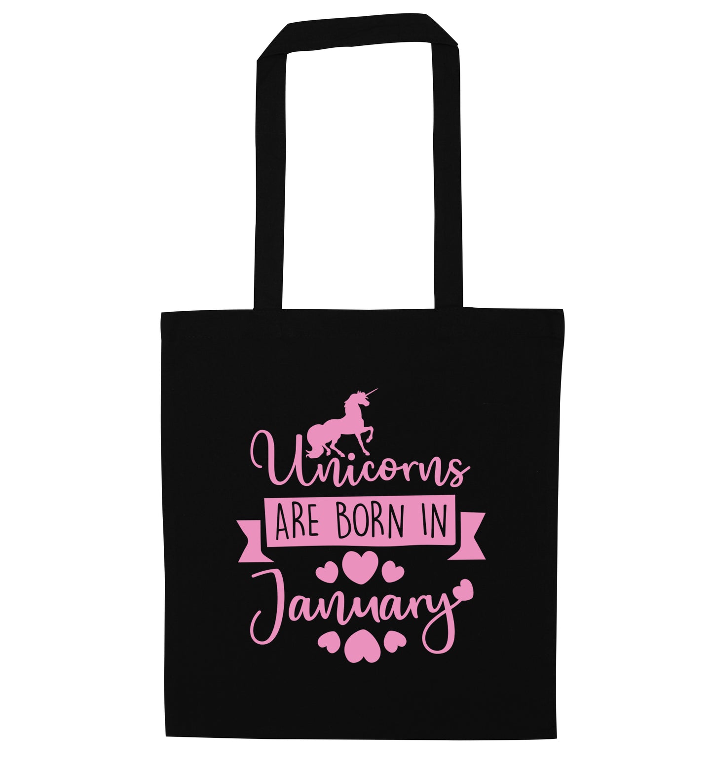 Unicorns are born in January black tote bag