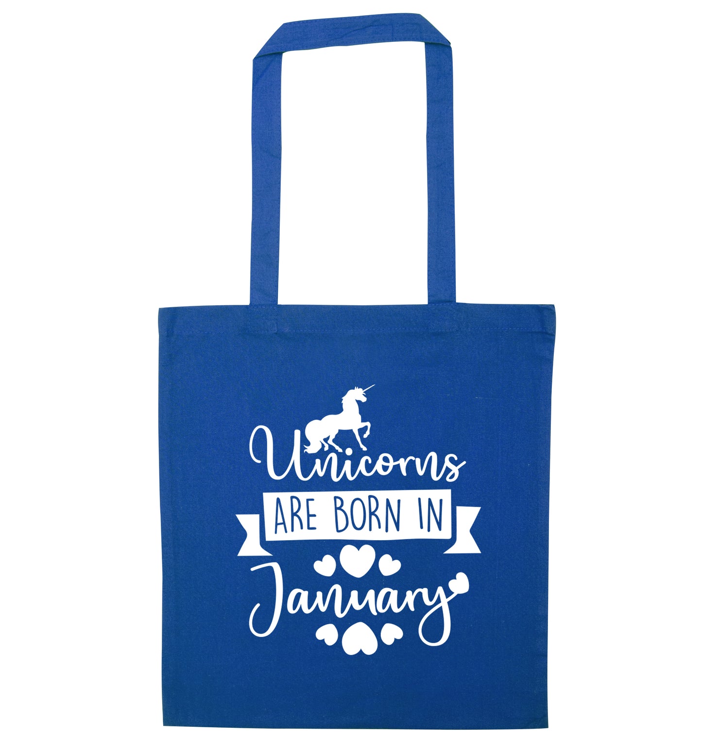 Unicorns are born in January blue tote bag