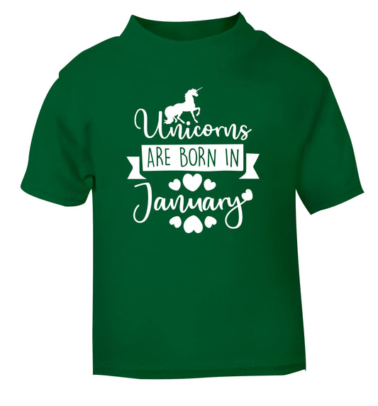 Unicorns are born in January green Baby Toddler Tshirt 2 Years