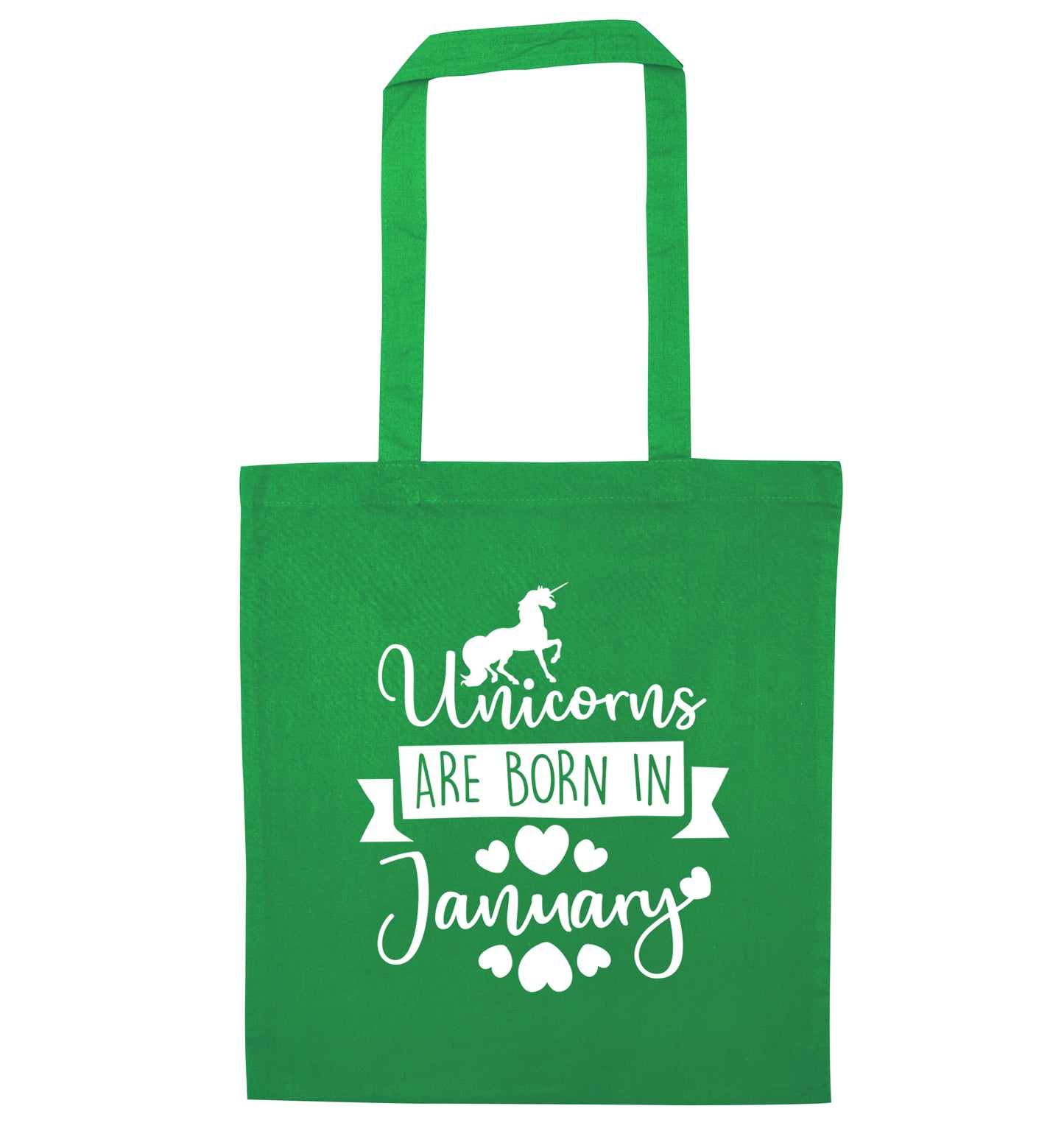 Unicorns are born in January green tote bag