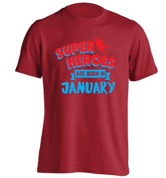 Superheros are born in January adults unisex red Tshirt 2XL