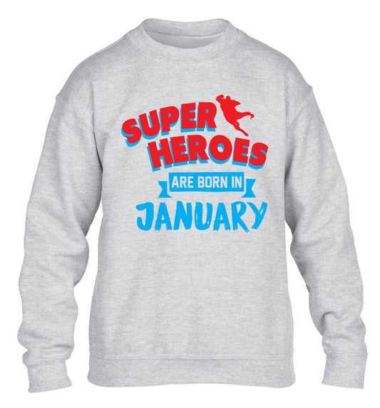 Superheros are born in January children's grey sweater 12-13 Years
