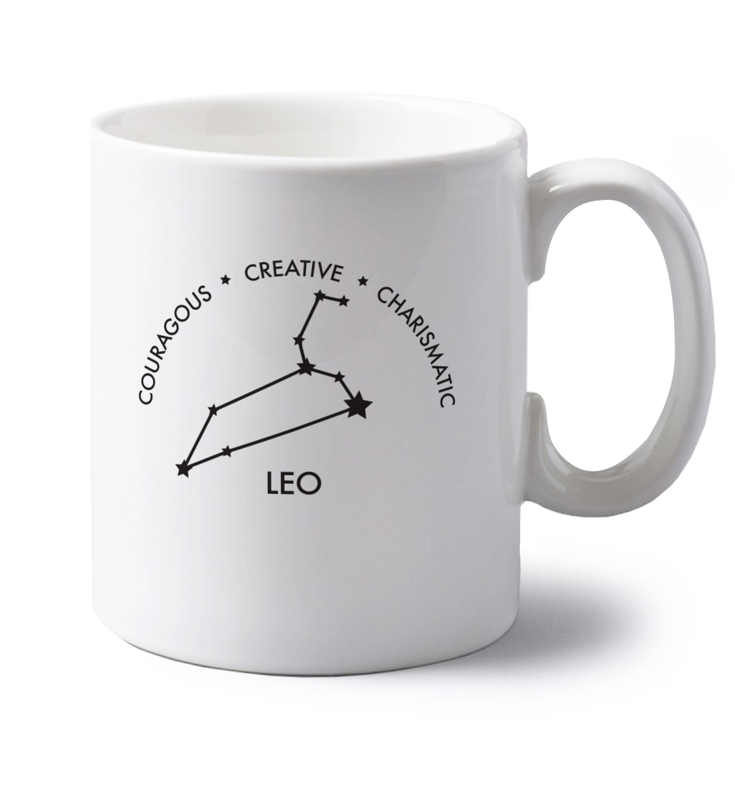 Leo - Courageous | Creative | Charismatic left handed white ceramic mug 