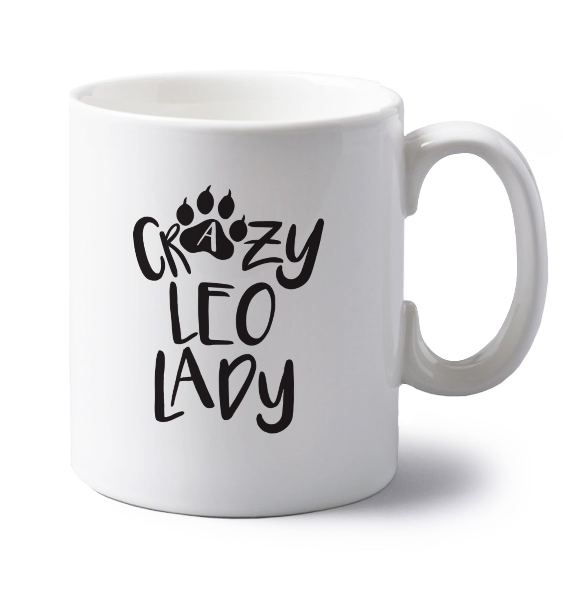 Crazy leo lady left handed white ceramic mug 