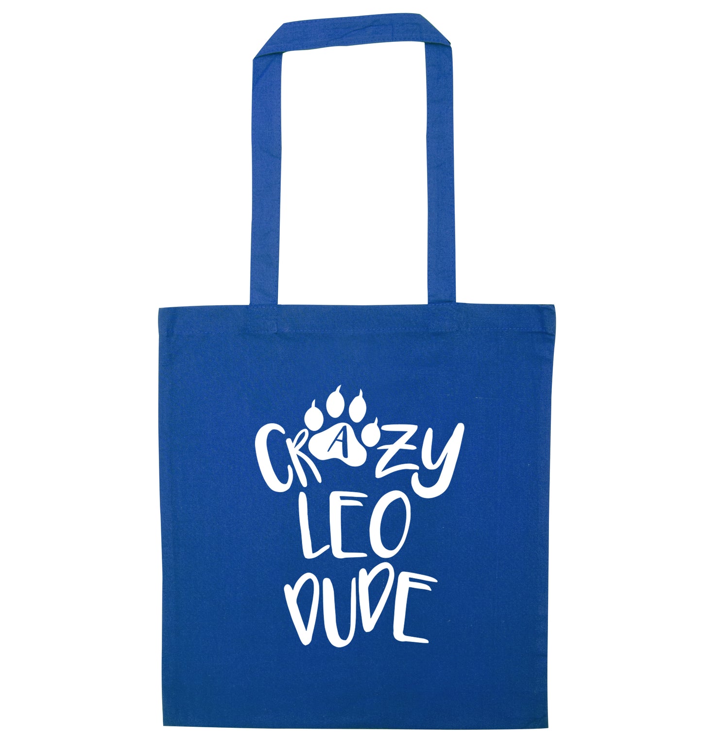 Crazy leo dude blue tote bag