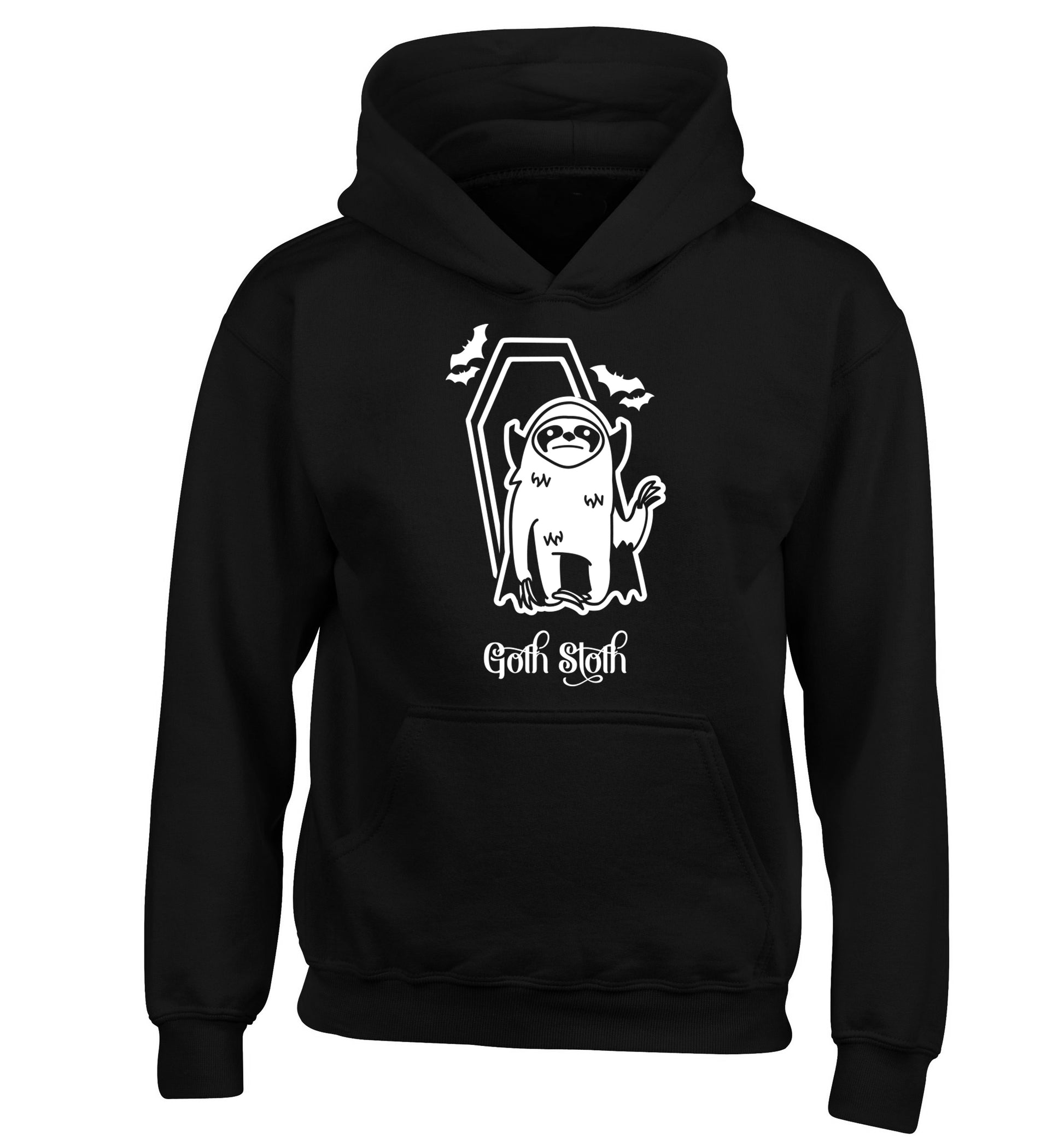 Goth Sloth children's black hoodie 12-13 Years