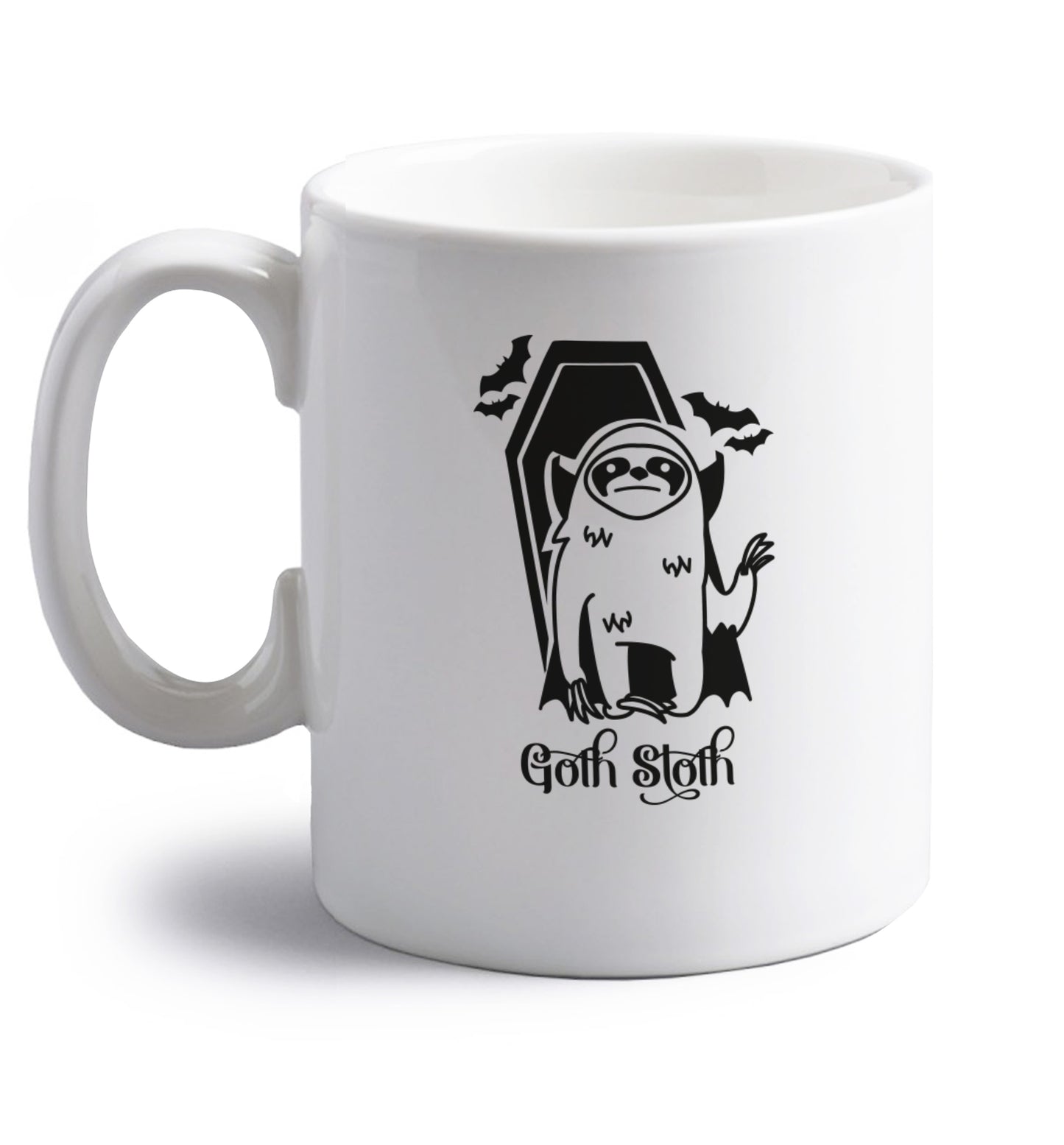 Goth Sloth right handed white ceramic mug 