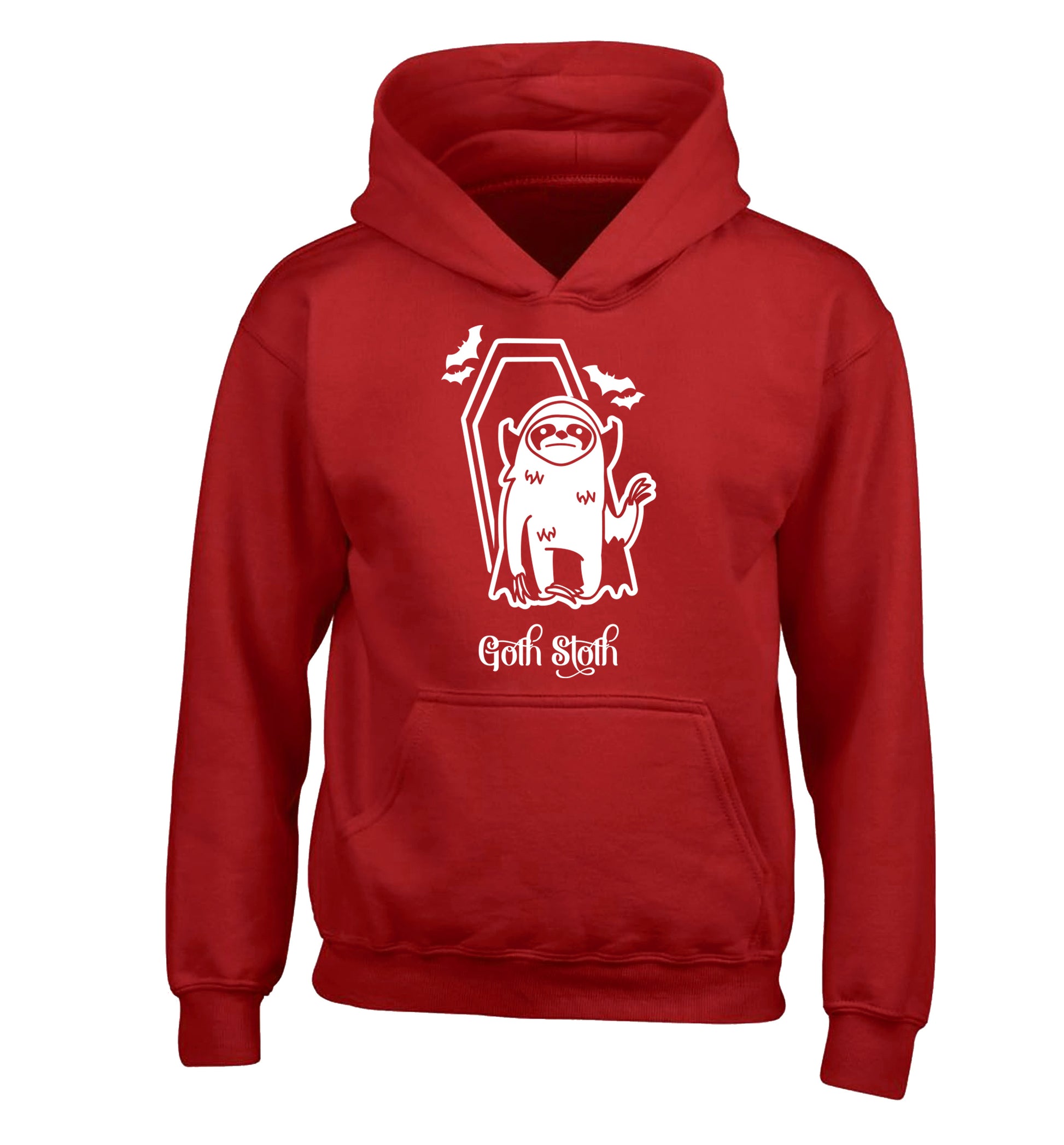 Goth Sloth children's red hoodie 12-13 Years