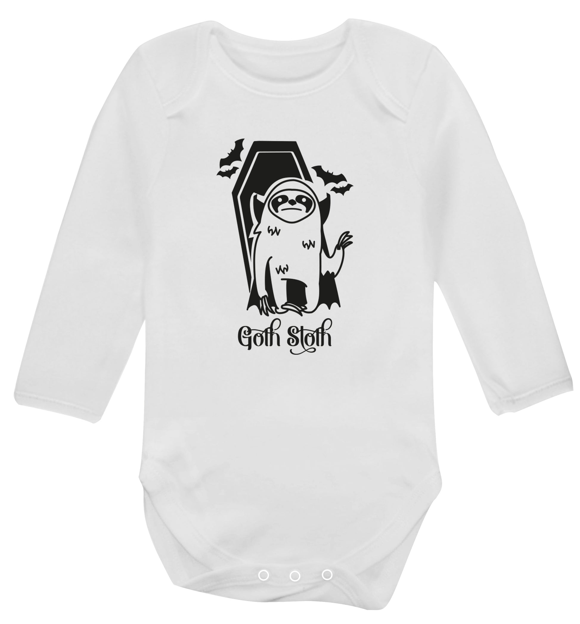 Goth Sloth Baby Vest long sleeved white 6-12 months