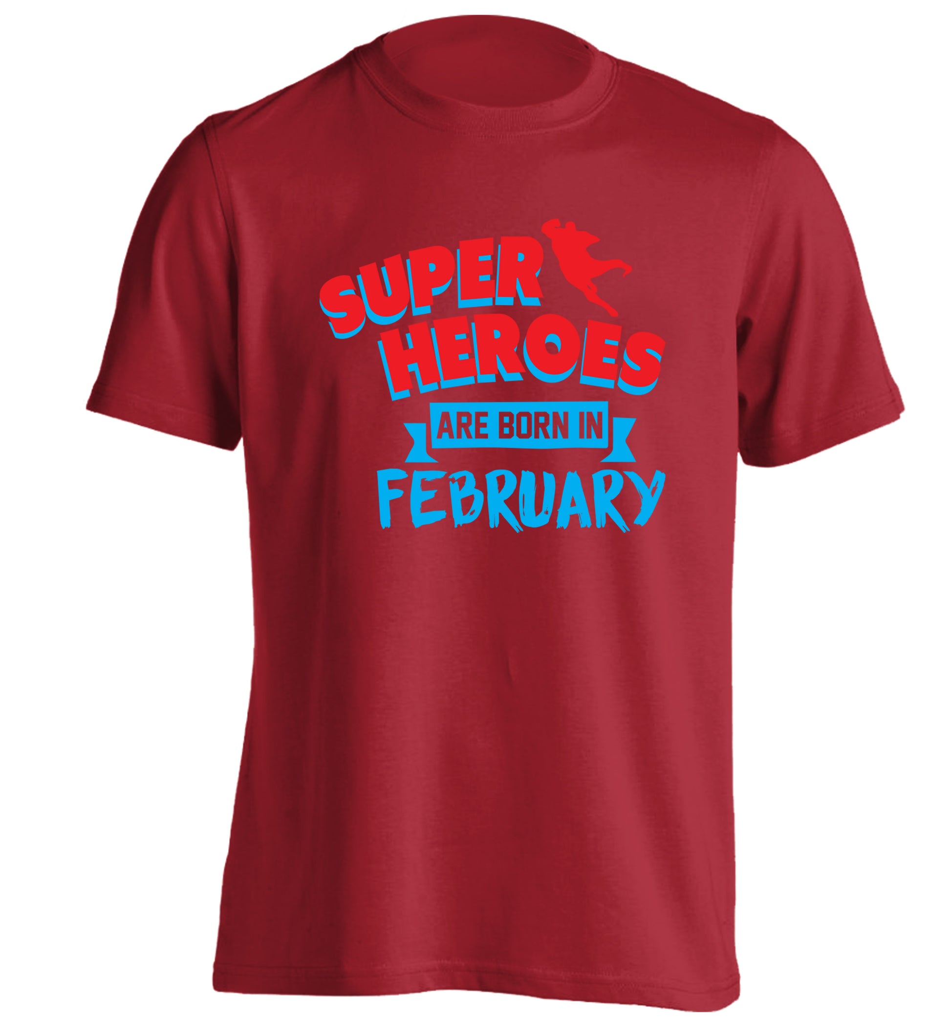 superheroes are born in February adults unisex red Tshirt 2XL