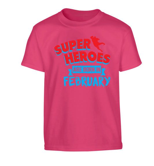 superheroes are born in February Children's pink Tshirt 12-13 Years