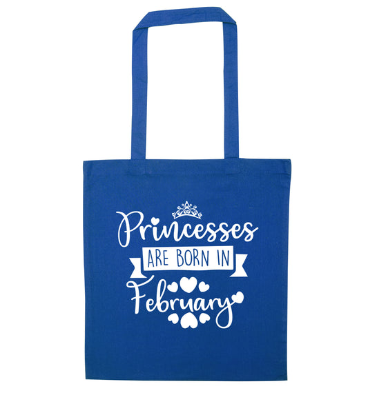 Princesses are born in February blue tote bag
