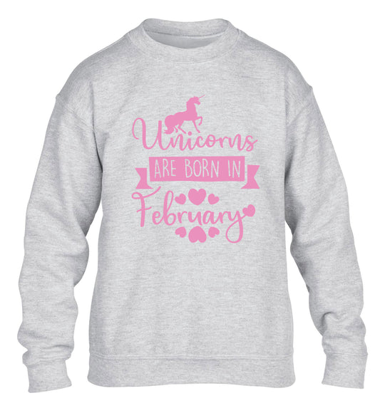 Unicorns are born in February children's grey sweater 12-13 Years