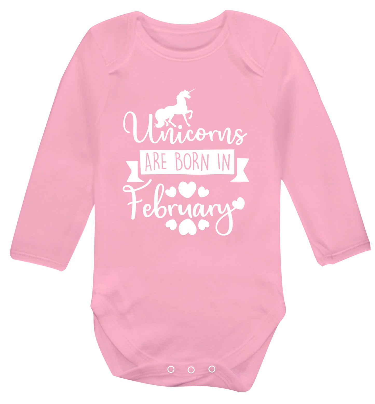 Unicorns are born in February Baby Vest long sleeved pale pink 6-12 months