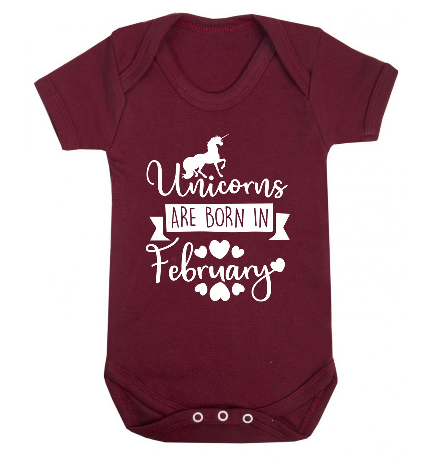 Unicorns are born in February Baby Vest maroon 18-24 months