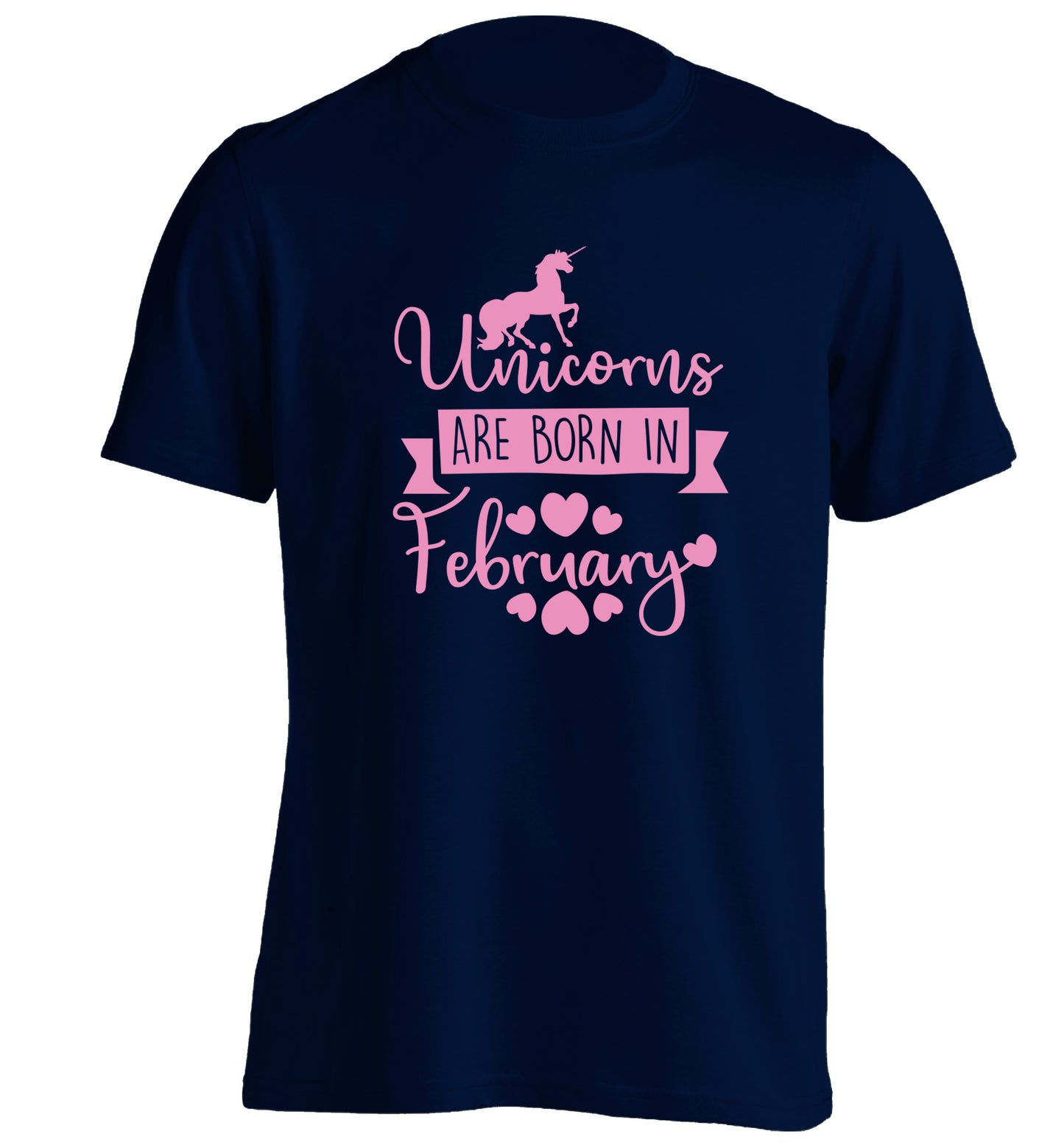 Unicorns are born in February adults unisex navy Tshirt 2XL