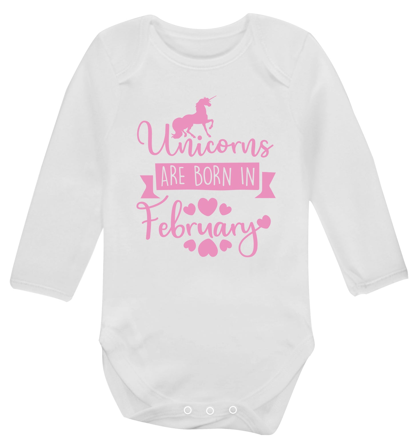 Unicorns are born in February Baby Vest long sleeved white 6-12 months