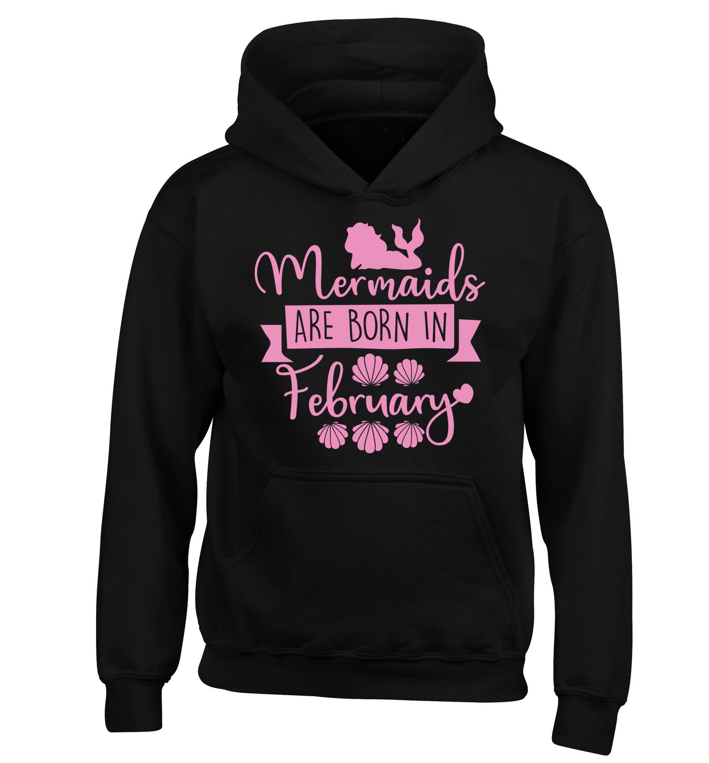 Mermaids are born in February children's black hoodie 12-13 Years