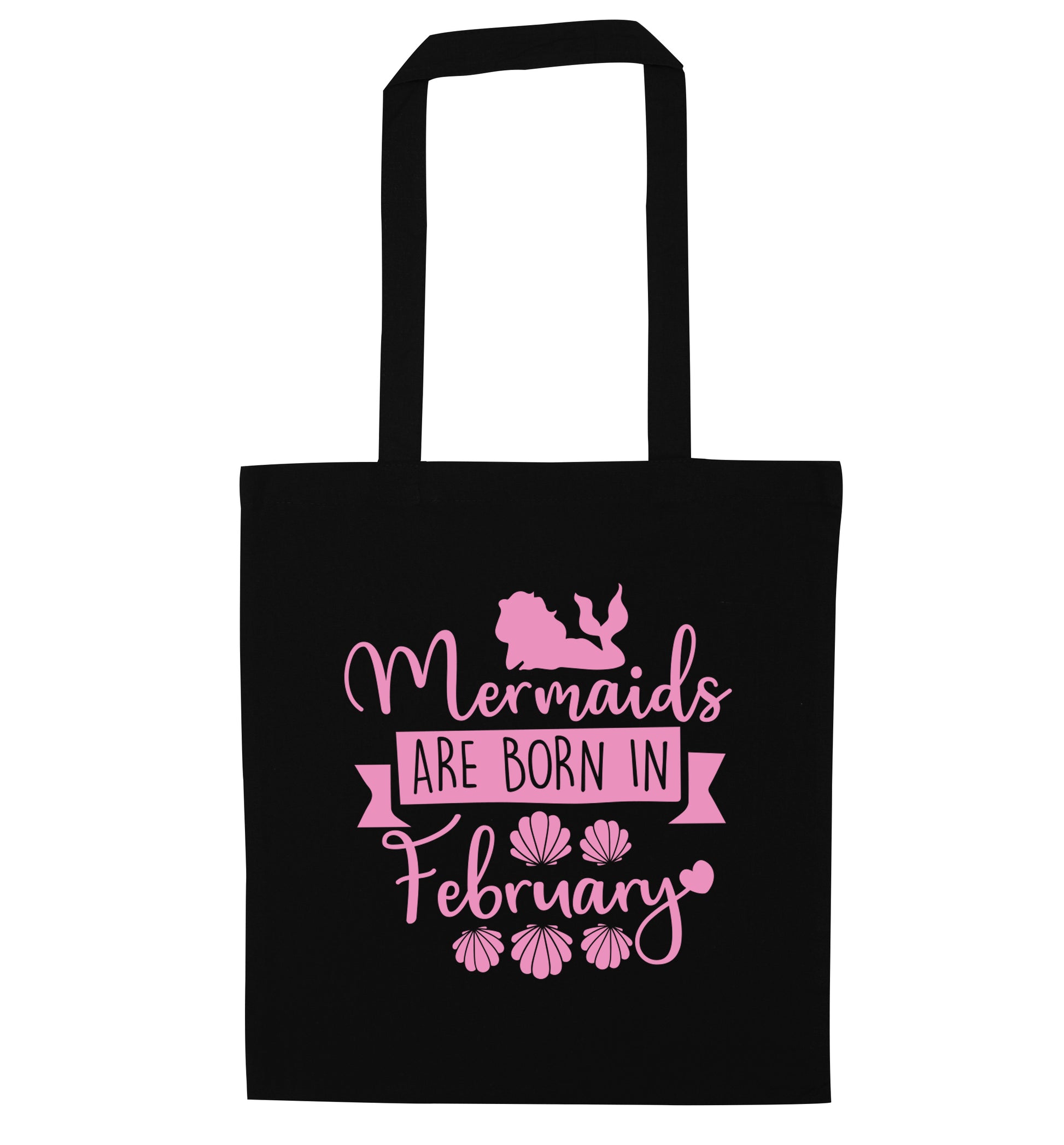 Mermaids are born in February black tote bag