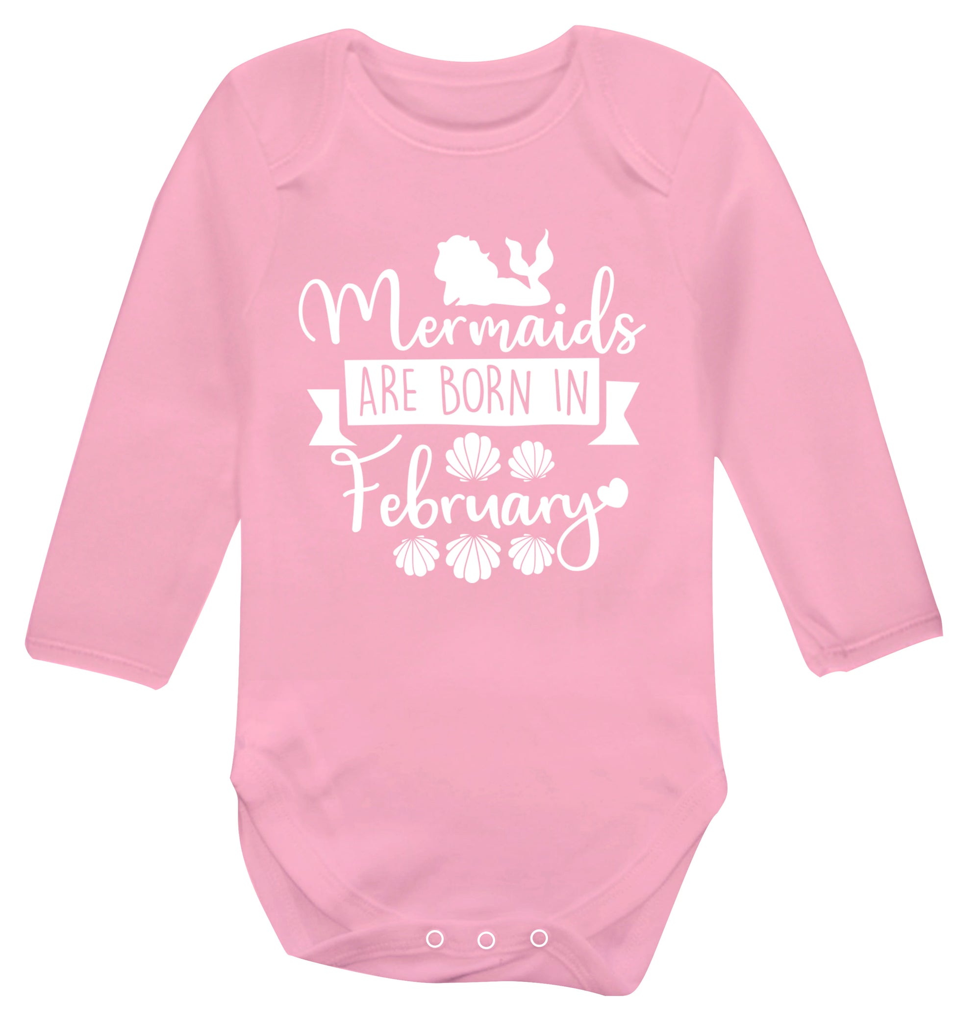 Mermaids are born in February Baby Vest long sleeved pale pink 6-12 months