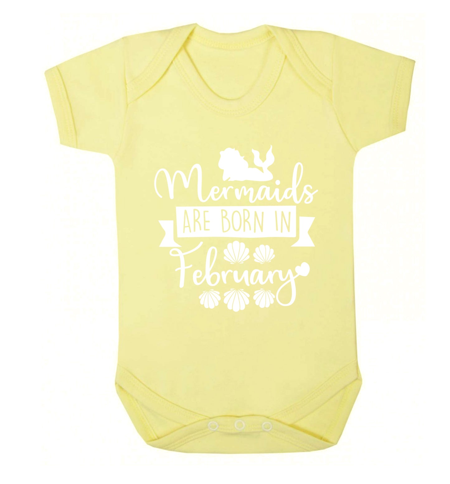 Mermaids are born in February Baby Vest pale yellow 18-24 months