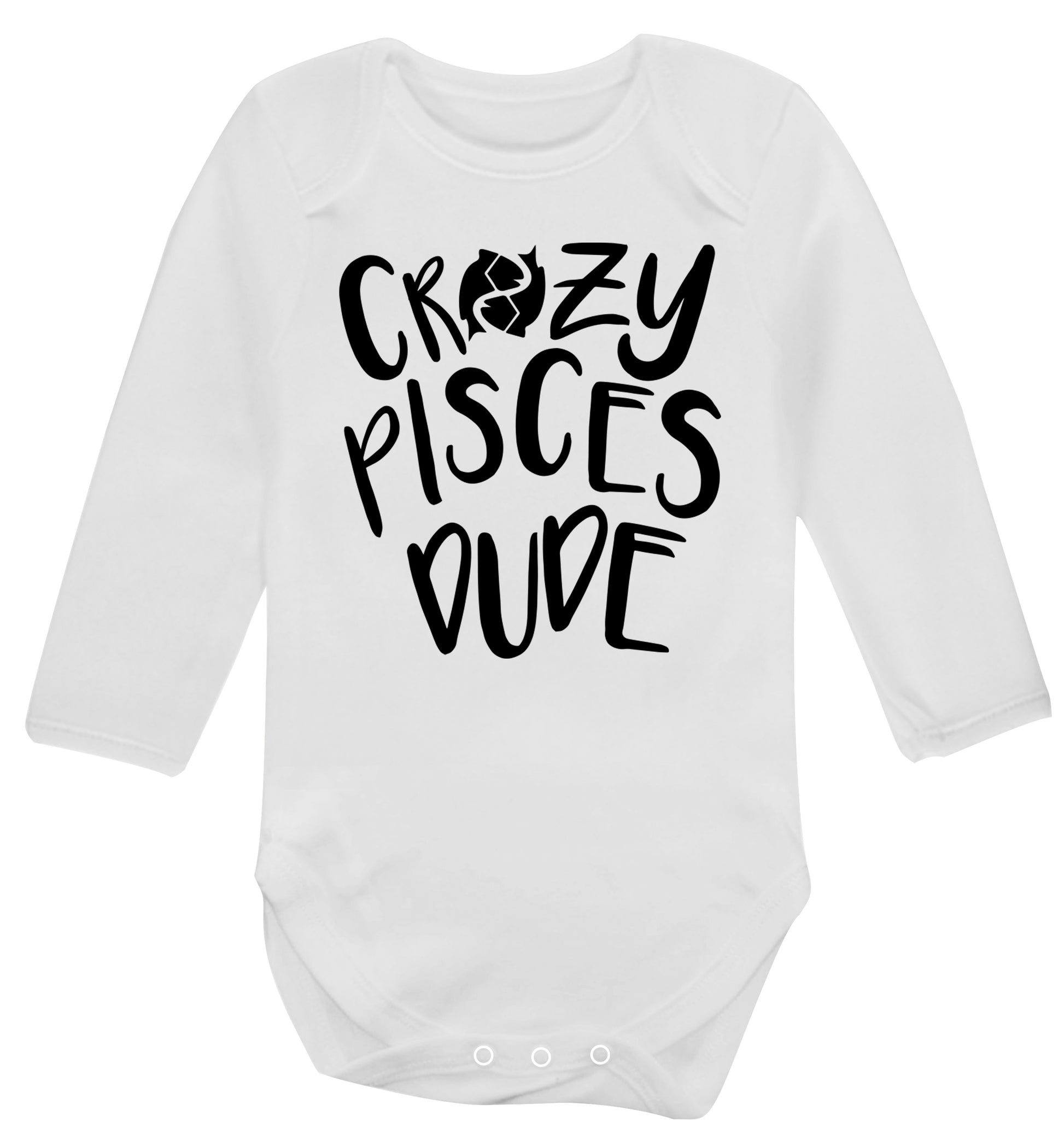 Crazy pisces dude Baby Vest long sleeved white 6-12 months