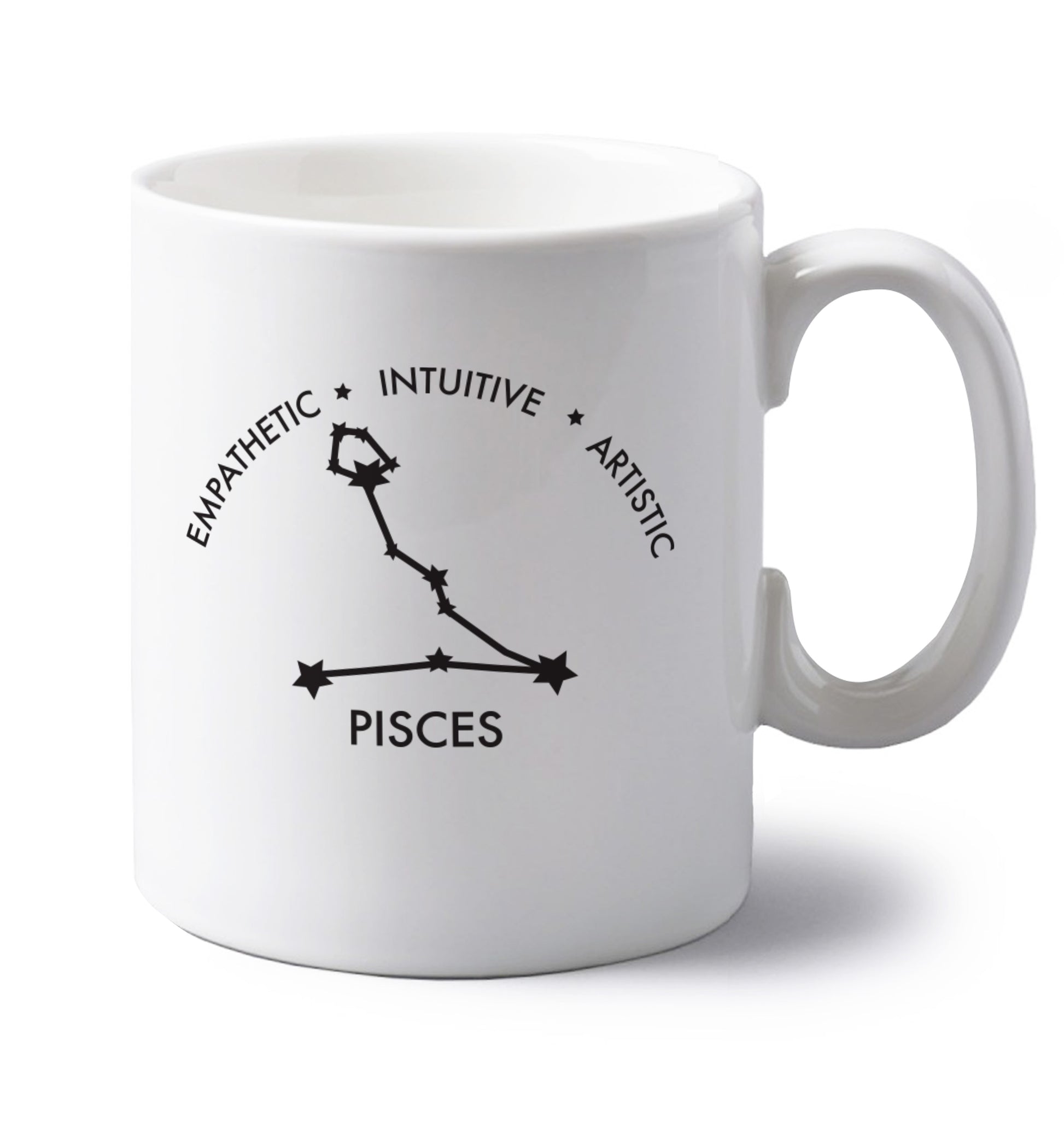 Pisces: Empathetic | Intuitive | Artistic left handed white ceramic mug 