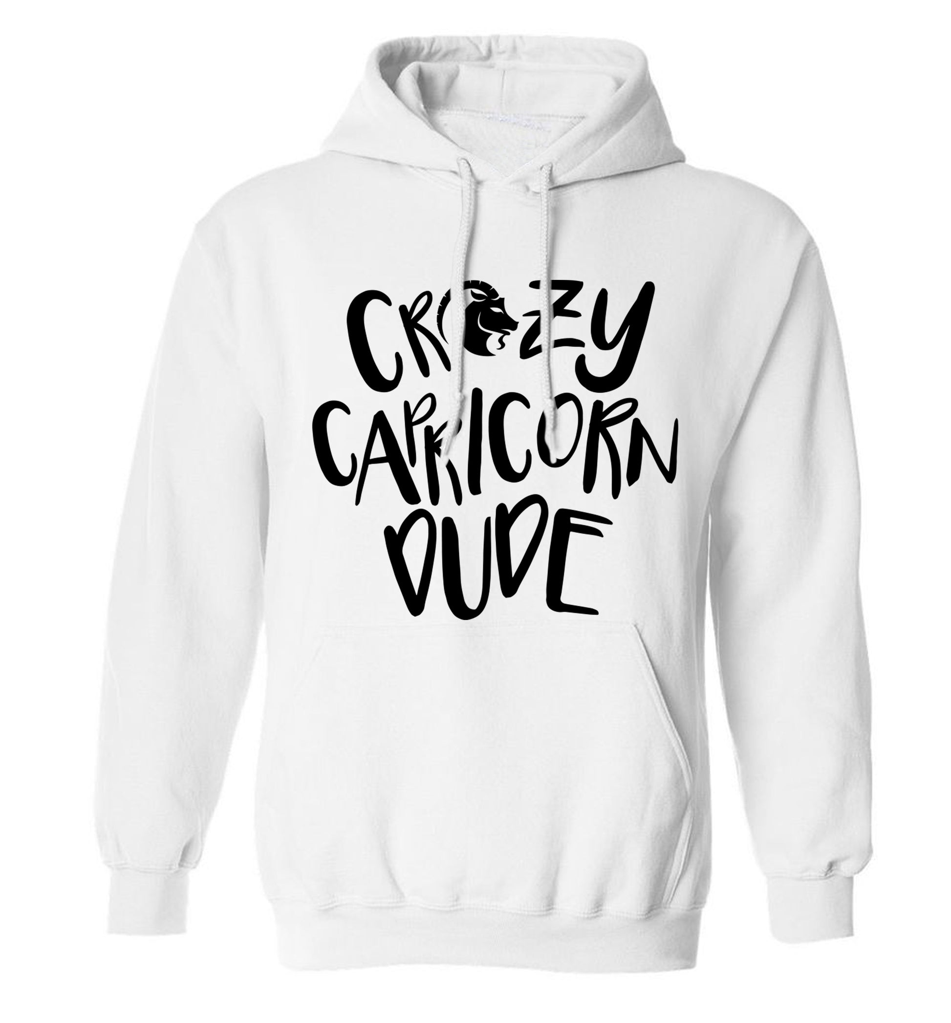 Crazy capricorn dude adults unisex white hoodie 2XL