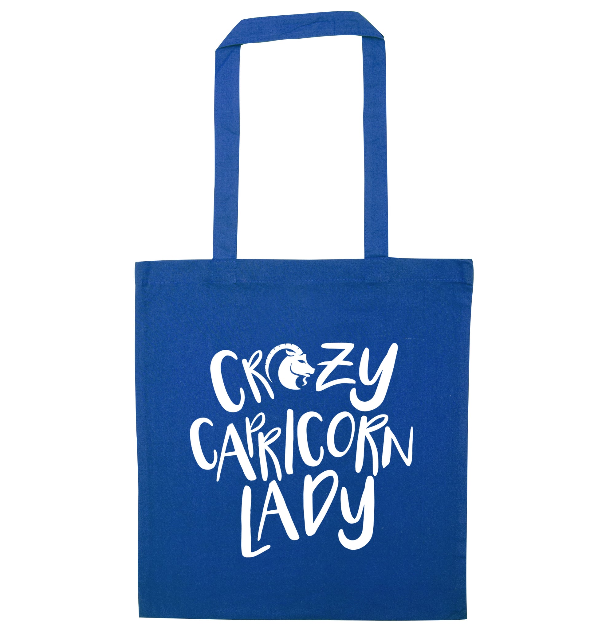 Crazy capricorn lady blue tote bag